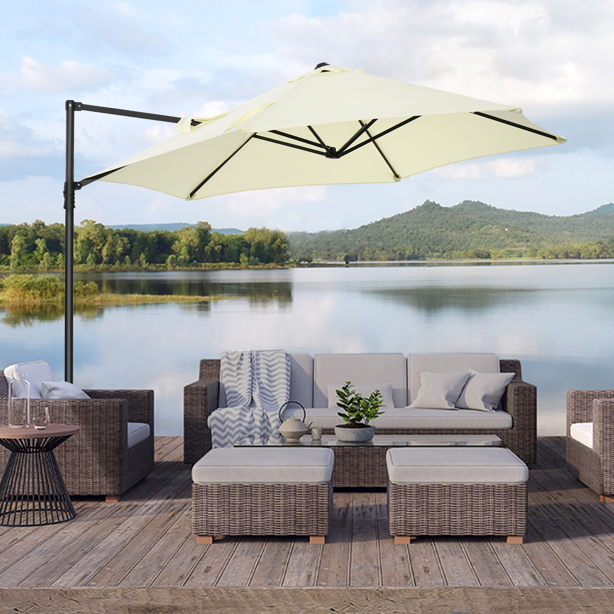 Outsunny Freitragender Sonnenschirm achteckig Stahlmast Durchmesser 256 cm Beige