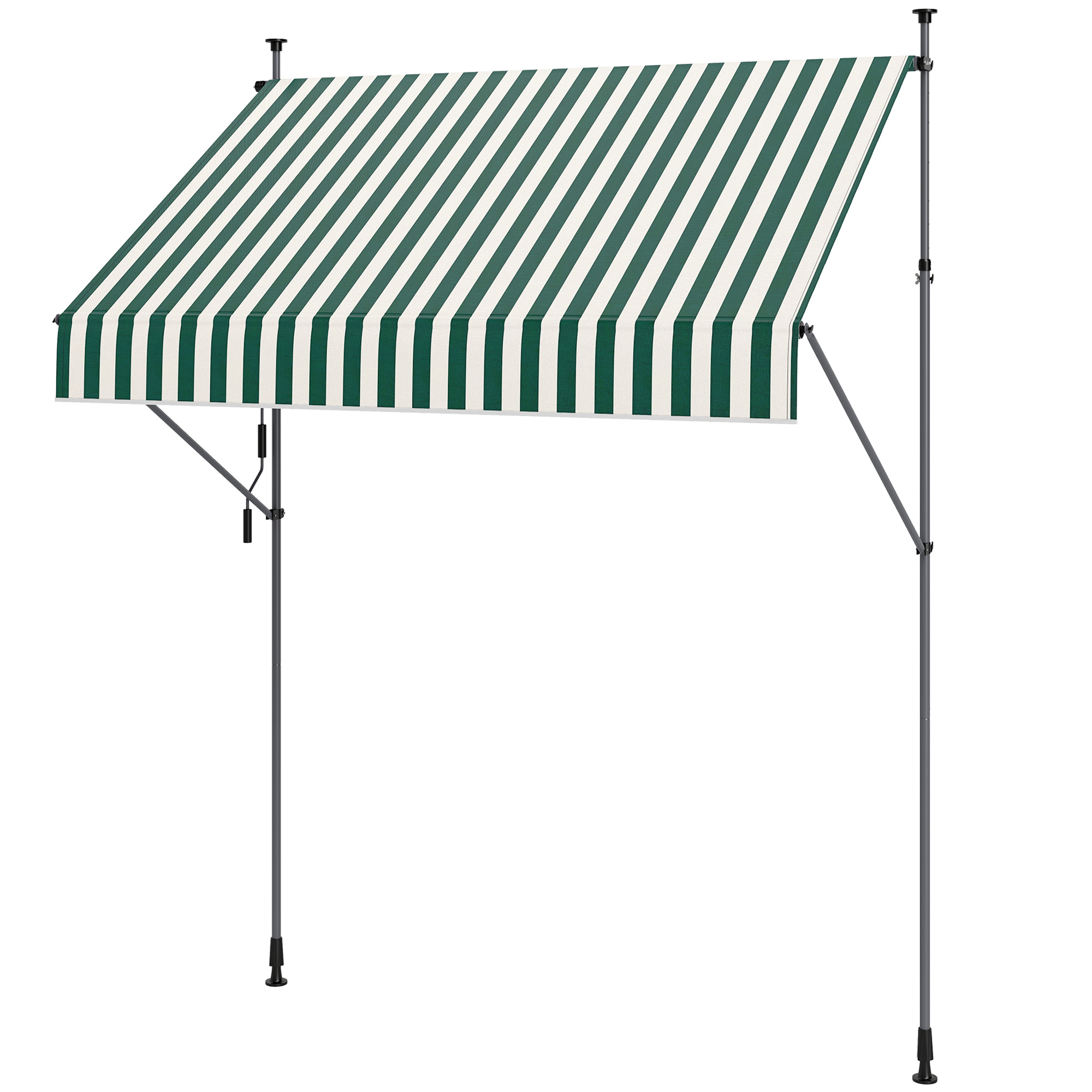 Outsunny Sonnensegel 2x1,2 m mit höhenverstellbaren Stützen und Kurbel, aus Aluminium, Metall und Polyester, Grün und Weiß