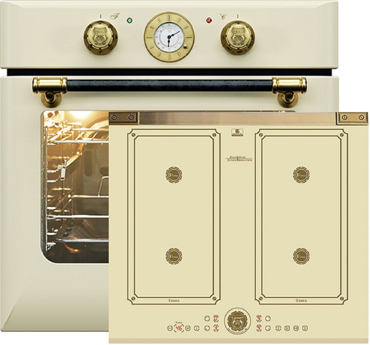 Backofen-Set Herd Set Autark Retro Einbau Backofen Elektro, 68 L+Induktionskochfeld 60 cm FREE ZONE mit 2 FLEX Induktions-Zonen EH 6432 ElfBE Eco+KCT 6745 FI ElfAD.