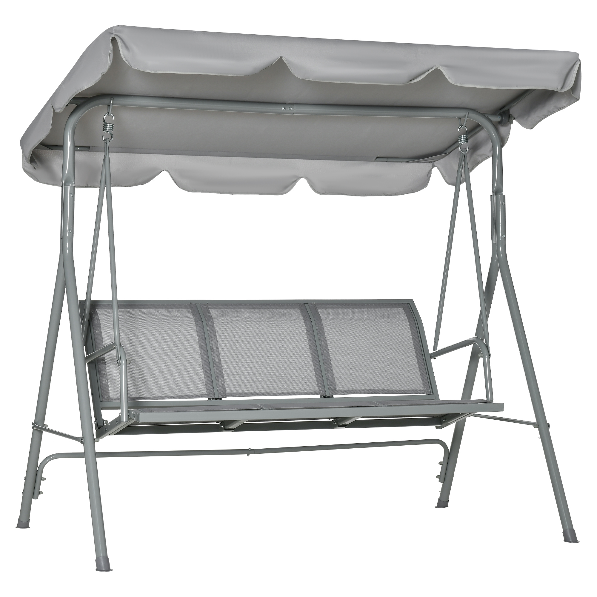 Outsunny Hollywoodschaukel mit verstellbarem Sonnendach, 3-Sitzer Gartenschaukel mit Anti-Rutsch-Füßen, Schaukelbank belastbar bis 240 kg, Gartenliege für Garten, Terasse, 170x110x153cm, Grau+Silber