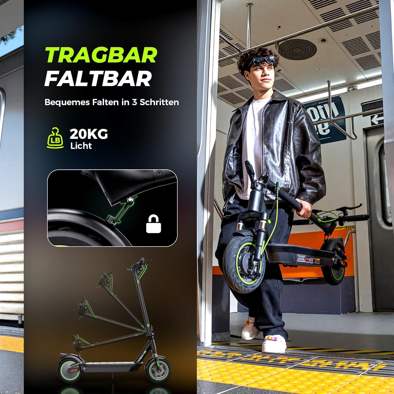 E-Scooter mit Straßenzulassung, S10plus, 500W, 10 Zoll Luftreifen, faltbar mit Blinker und App, bis 120 kg
