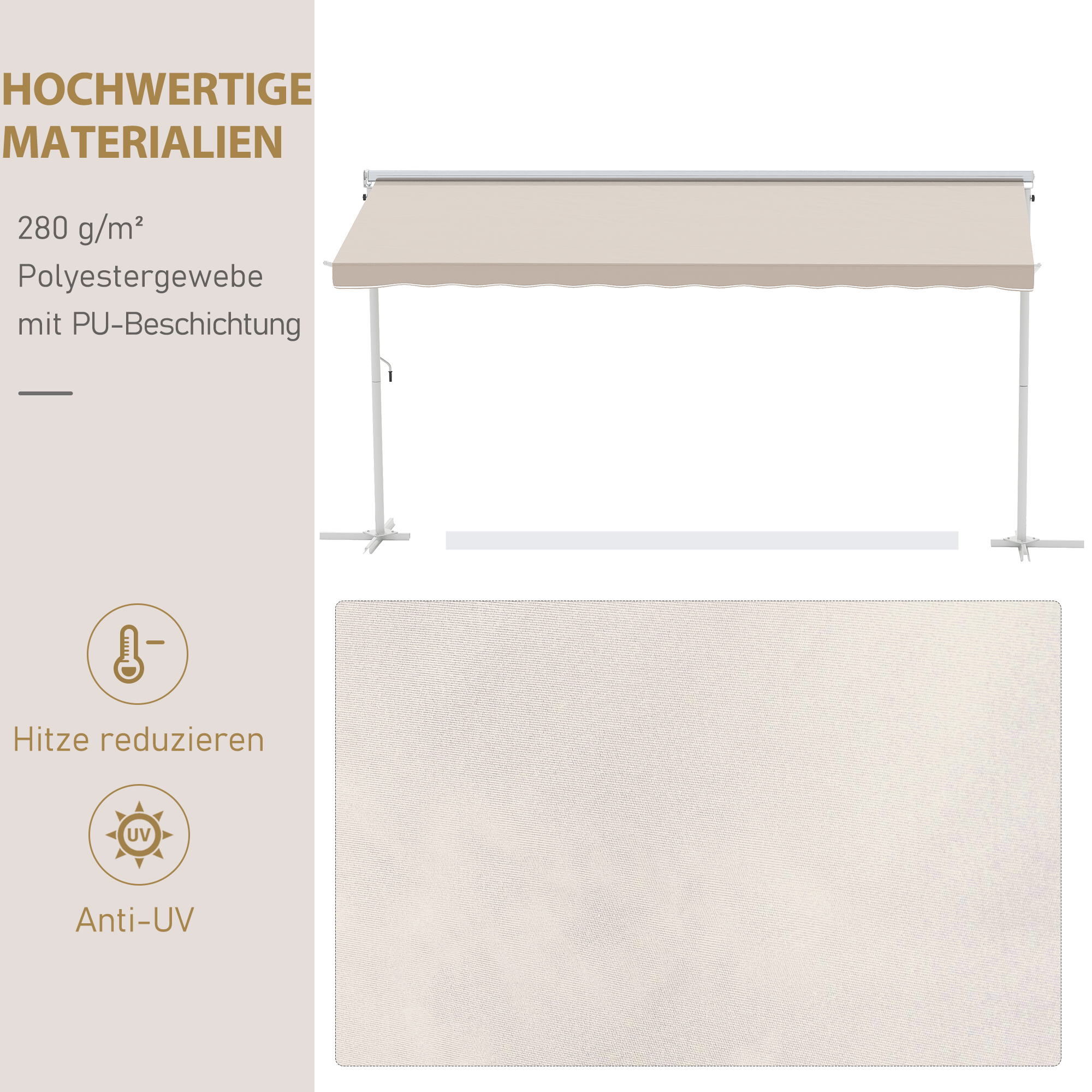 Outsunny Staande luifel met knikarm tuinluifel luifel zwengel crème 4,5 x 3,42 m