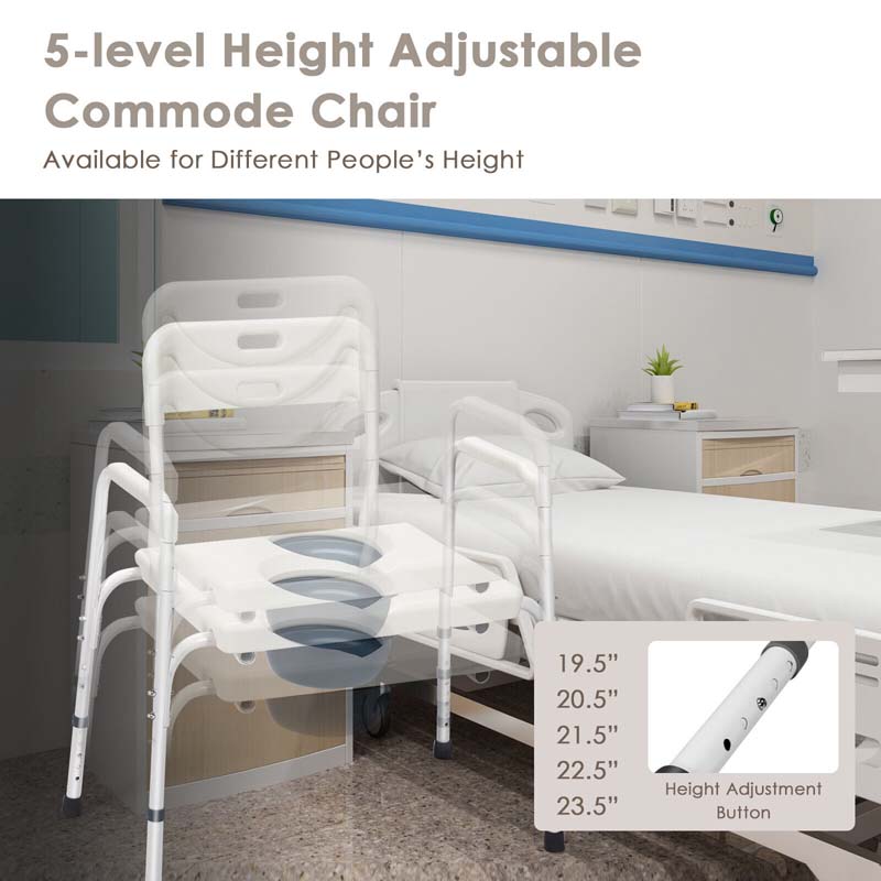 Eletriclife Height Adjustable 3-in-1 Bedside Commode Portable Toilet