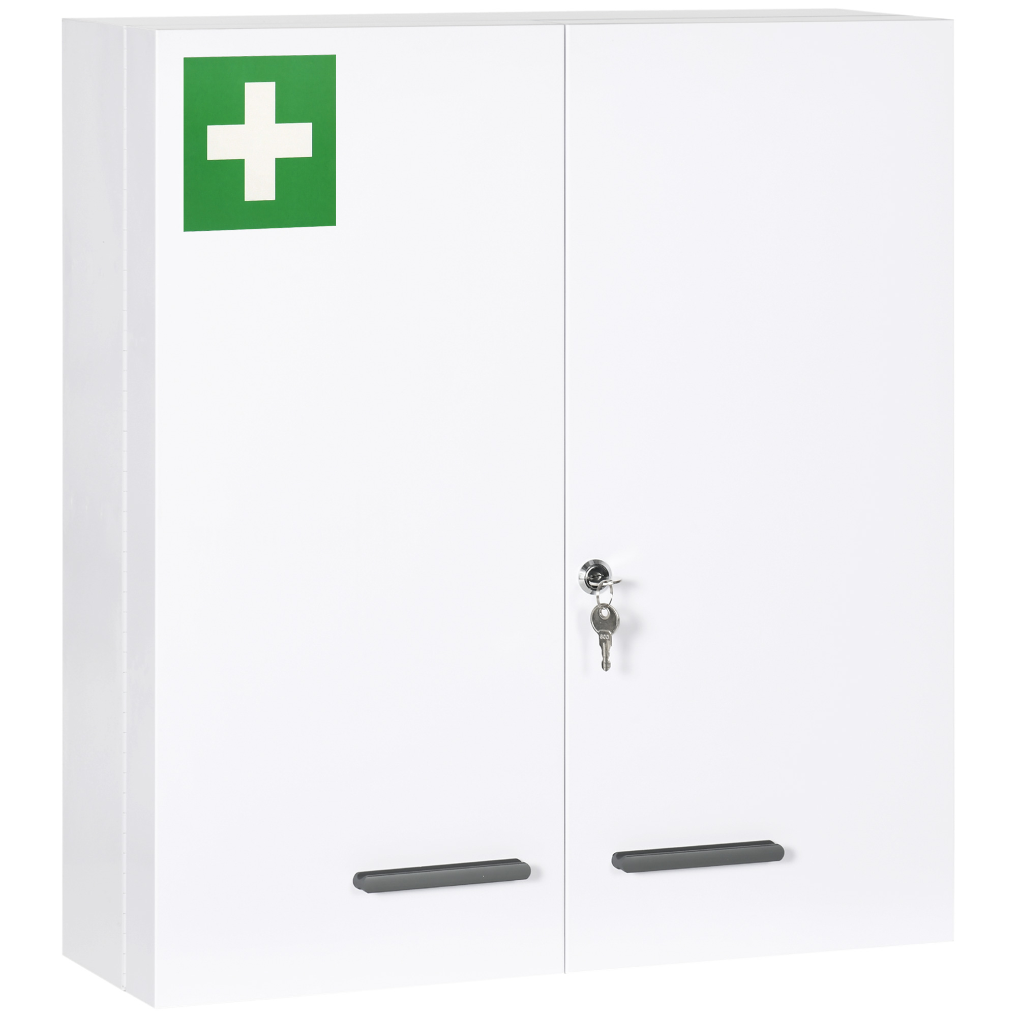 kleankin Medizinschrank, 6 Innenfächer, abschließbar, 2 Türen, stabiles Stahlgehäuse, weiß, 55 x 18 x 60 cm