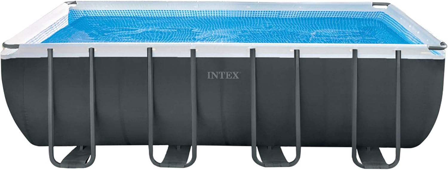 Intex 26356NP – Piscina Fuori Terra Ultra XTR Frame Rettangolare, Pompa Filtro 5700 L/h, Scaletta, Telo Base e Copertura, 17203 L, Acciaio e PVC, Grigio, 549x274x132 cm