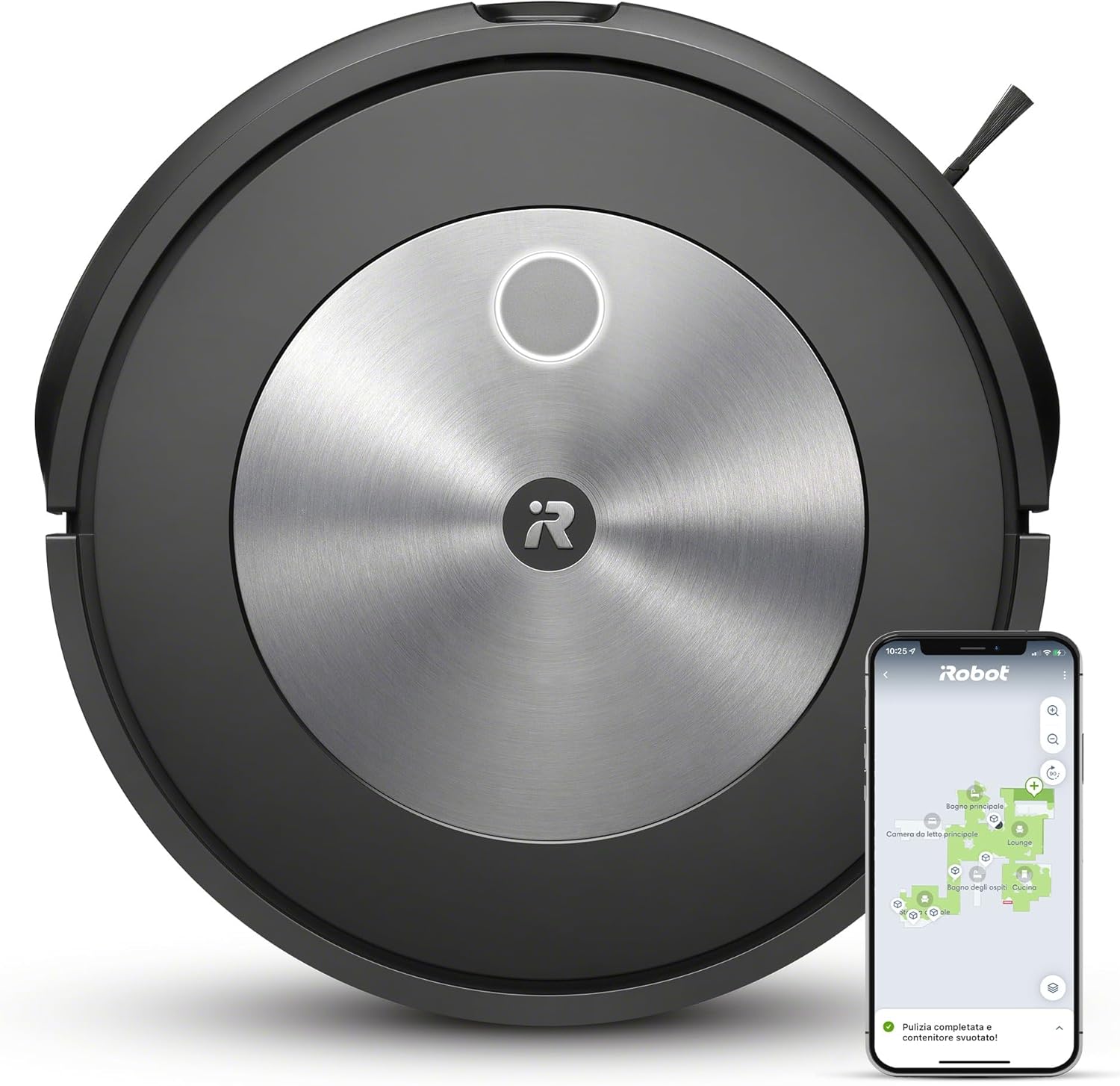 iRobot Roomba J7, Robot Aspirapolvere, Mappatura Intelligente, Rilevamento Ostacoli, Wi-Fi, 2 Spazzole MultiSuperficie, Adatto Animali Domestici, Programmabile con App e Assistente Vocale, Silver