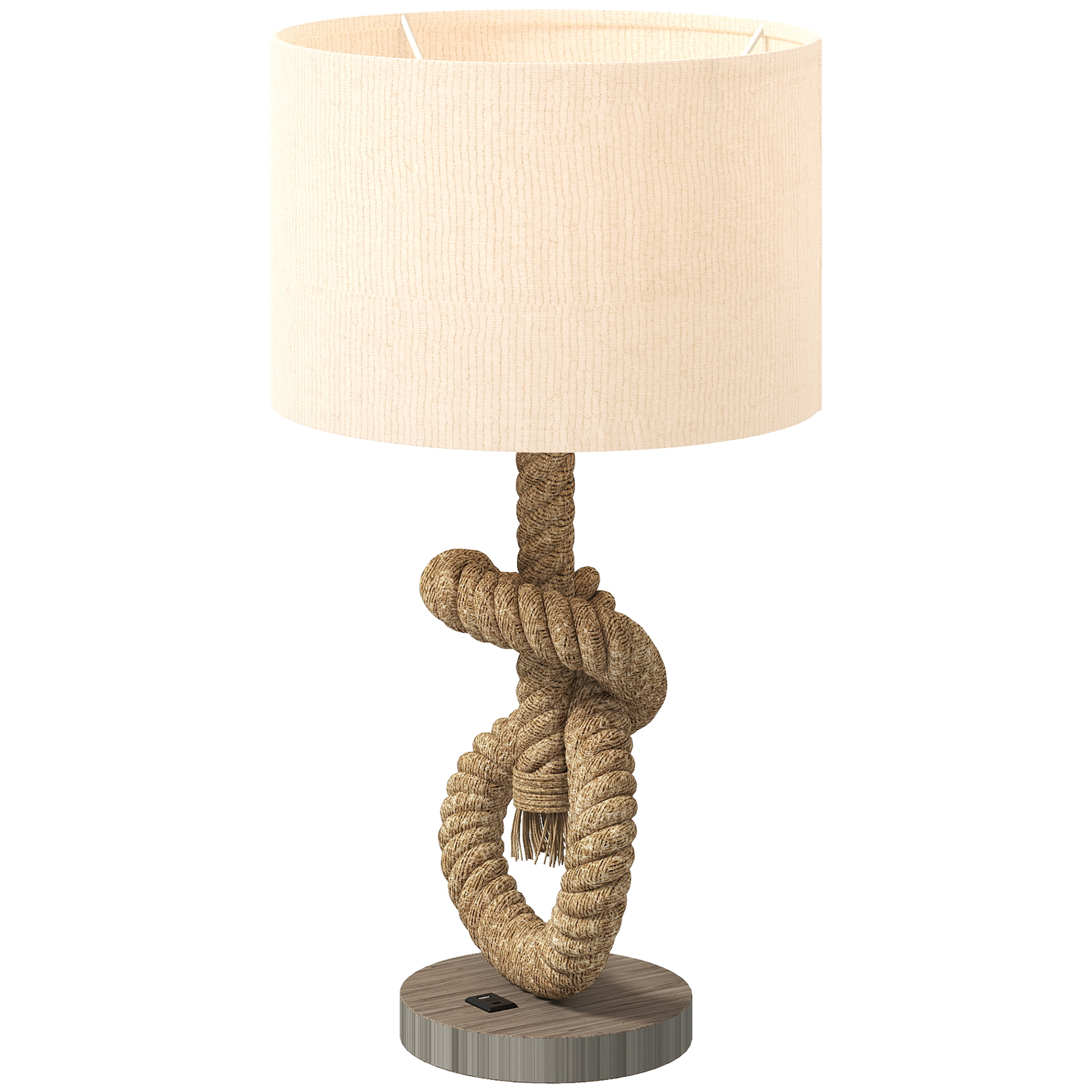 HOMCOM Tischleuchte im maritimen Stil, USB-Ladeanschluss, warm, Seil-Dekor, 30x30x55 cm
