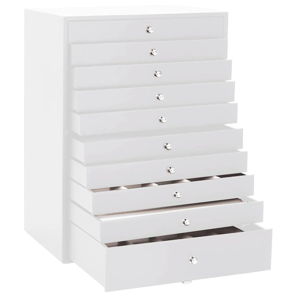 Portagioie 10 Strati con Portaorologi Bianco 29x20,5x40,5 cm