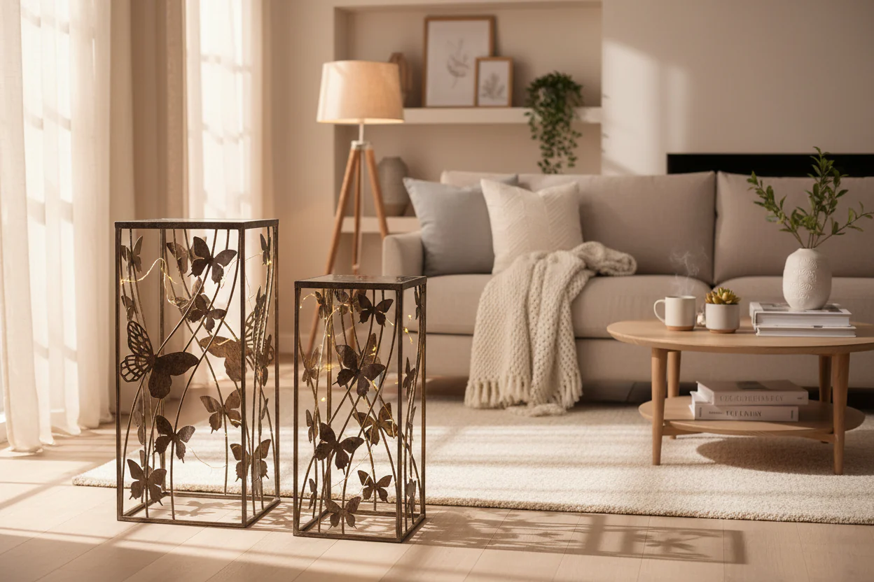 Butterfly Design Square Metal Occasional Tables �C Decorative Side Table