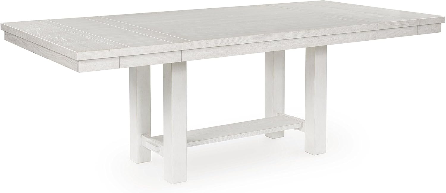 Signature Design by Ashley Robbinsdale Casual Removable Center Leaf Dining Extension Table with Trestle Base, Wood, Ash Veneer, Tabletop with Planked Effect, 2 Removable Center Leaves, Seats 8, White