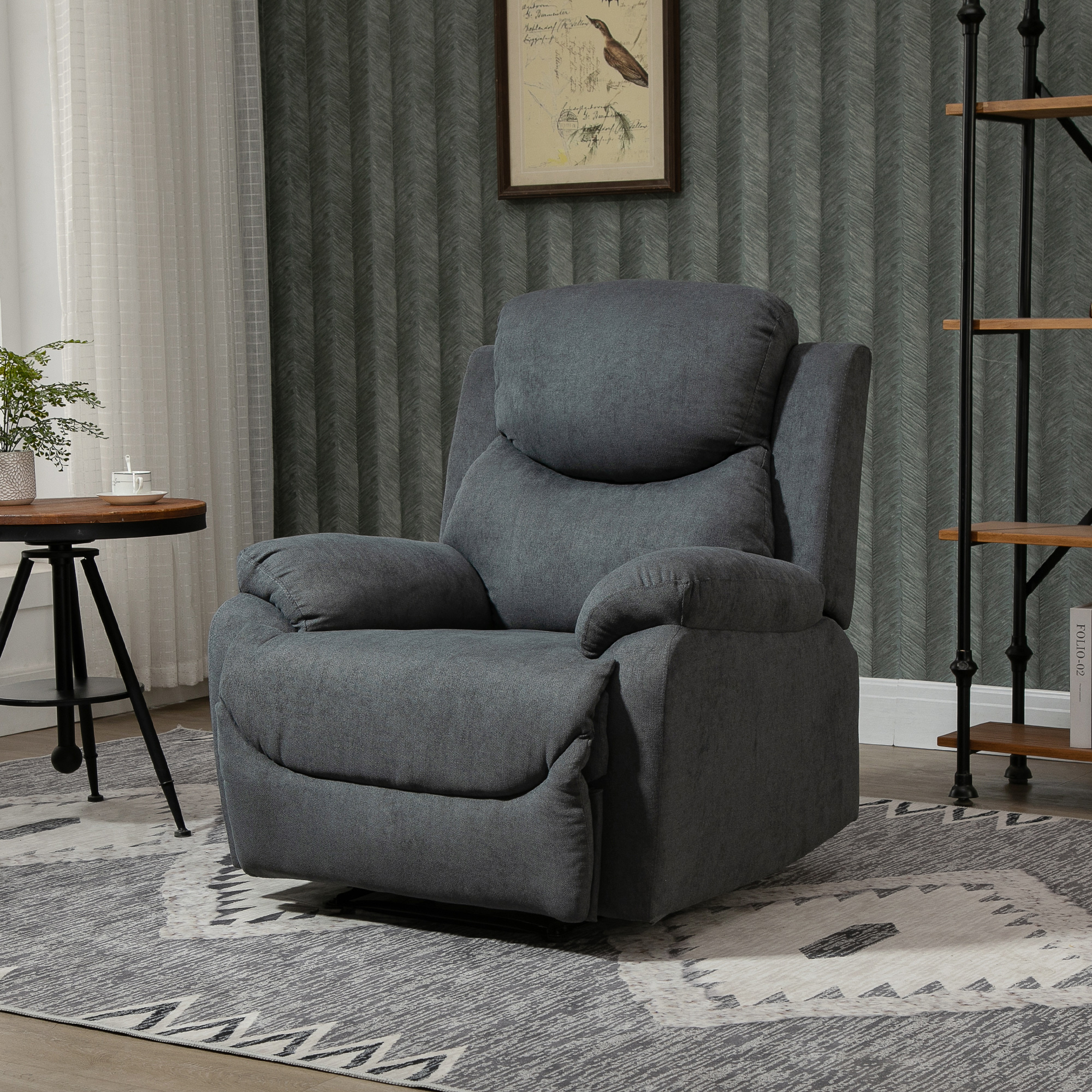 HOMCOM Sessel mit Liegefunktion für Wohnzimmer, 150° neigbar, Leinenoptik, Dunkelgrau