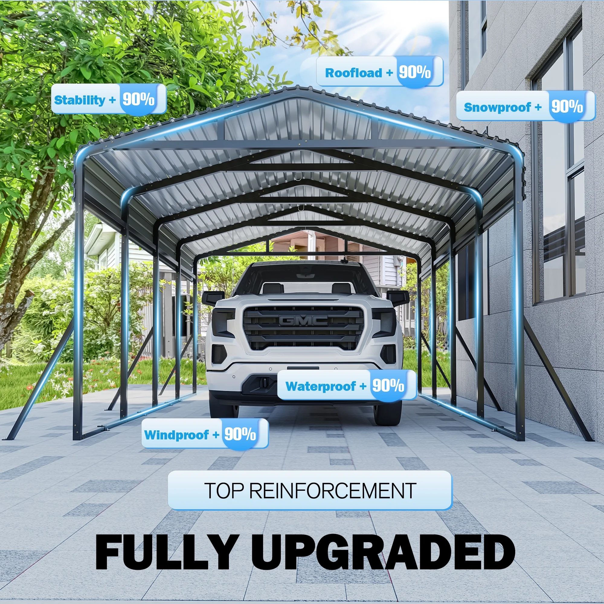 MUCHANT 12’X20’ Outdoor Heavy-Duty Carport Galvanized Steel Roof with Reinforced Stable Triangle Frame & Enhanced Base for Car, Pickup and Truck