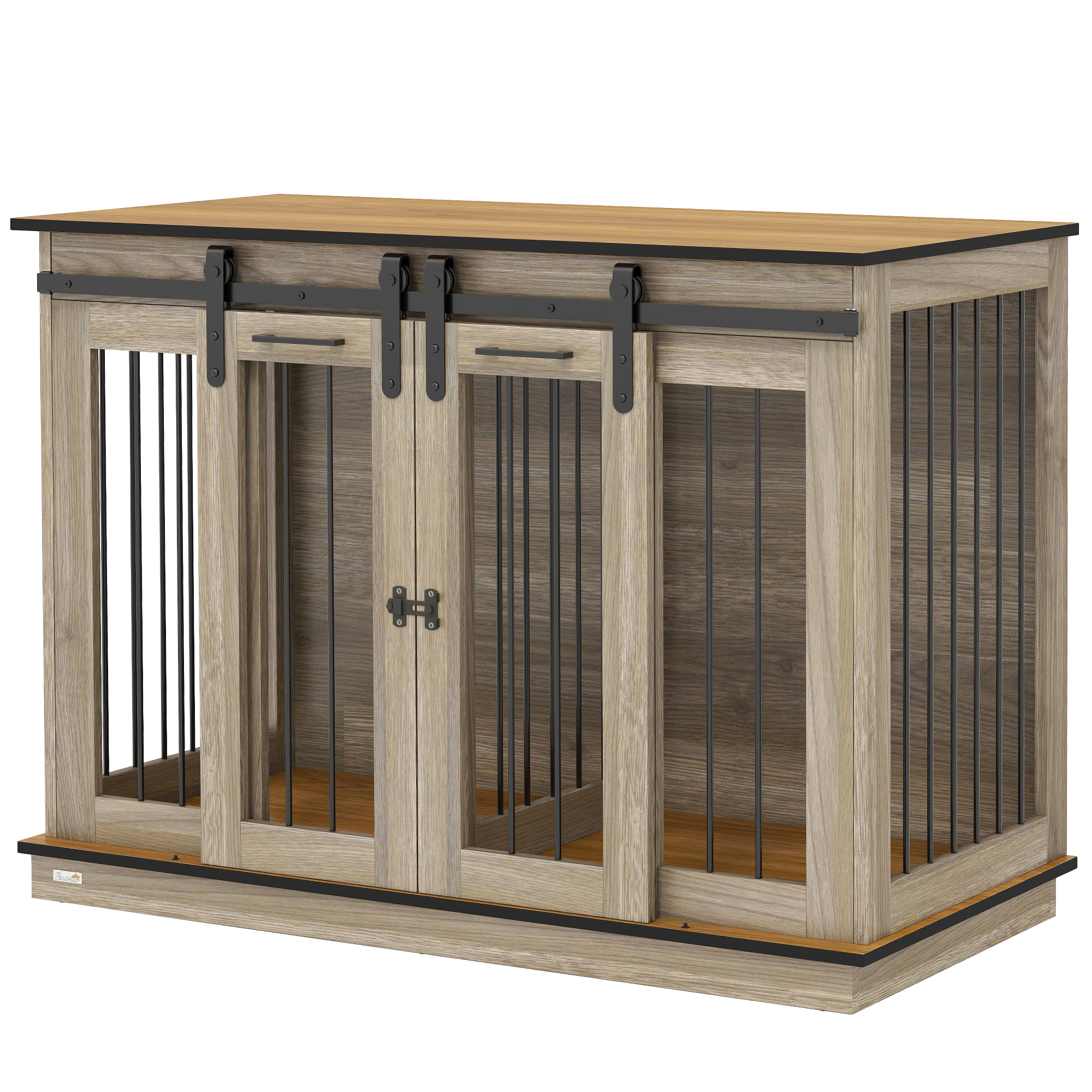 PawHut hondenkooi met 2 deuren, hondenbox, rustiek design, vergrendelbaar, bruin
