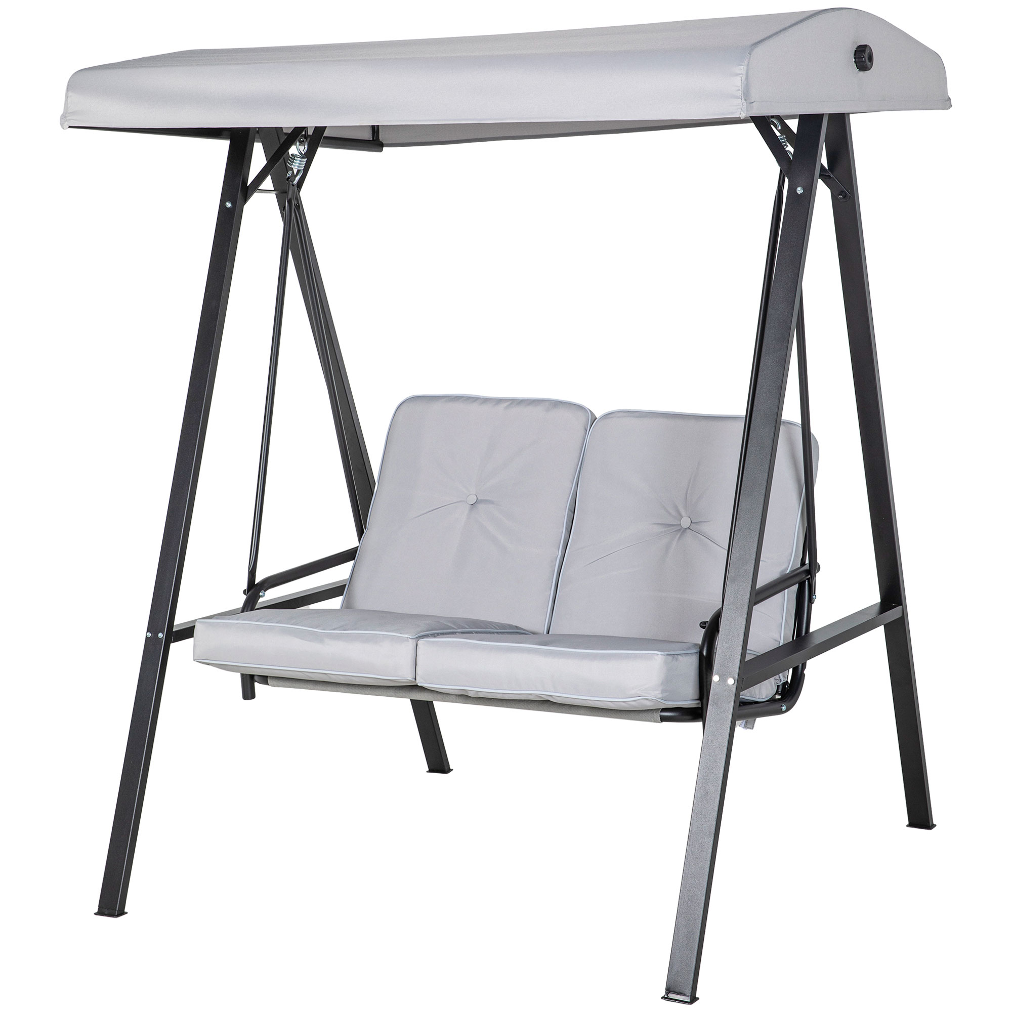 Outsunny Hollywoodschaukel, 2-Sitzer Gartenschaukel mit verstellbarem Dach, bis 220 kg belastbar, 145 x 116 x 172 cm, Grau