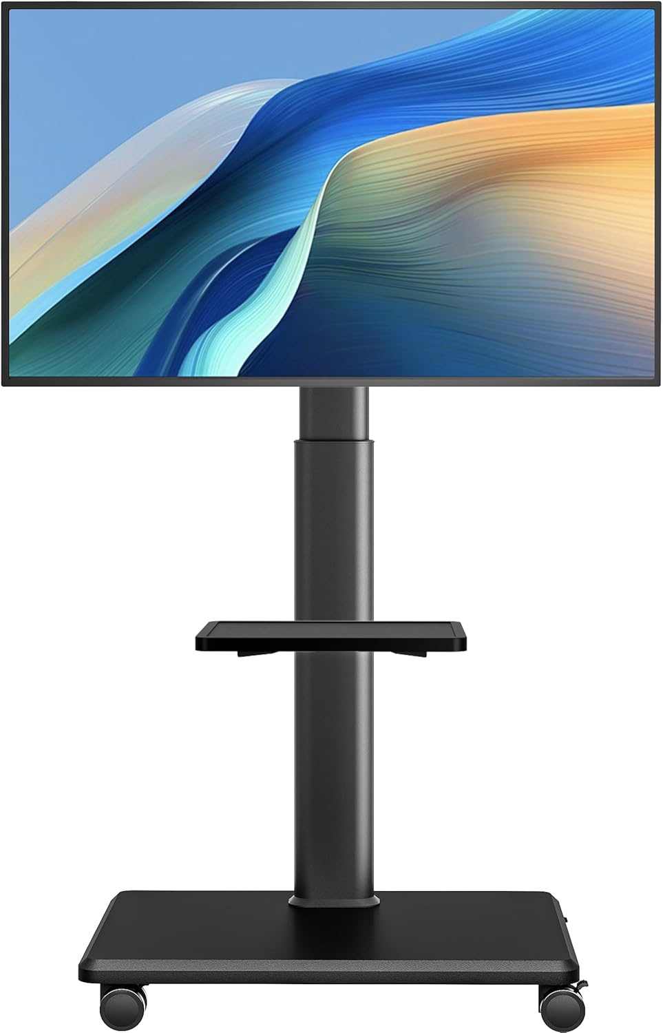 AX WABER Supporto TV da Pavimento Mobile con Ruote, Carrello Portatile per TV da 27 a 65 Pollici, VESA MAX 400x400, Pannello in Legno e 9 Regolazioni, Portata 40 kg