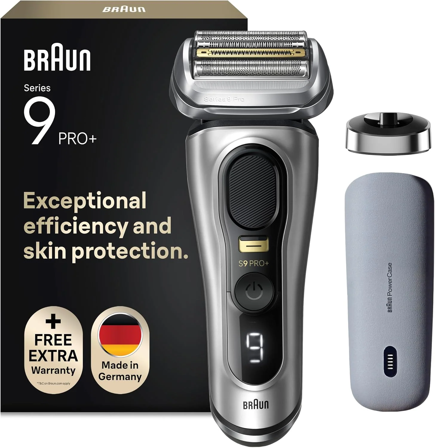 Braun Series 9 Pro+ Rasierer Herren Elektrisch, 9527s, Elektrorasierer mit 5 Pro Rasierelementen, Langhaarschneider, Rasierer-Ladeetui PowerCase