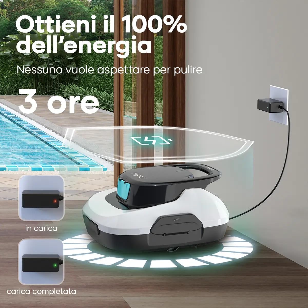 AIPER Scuba SE, Robot per piscina senza fili, Batteria a doppia azionamento, Parcheggio automatico, Adatto per piscine piatte fino a 80 mq, Drenaggio rapido, Autonomia 90 min (Beige)