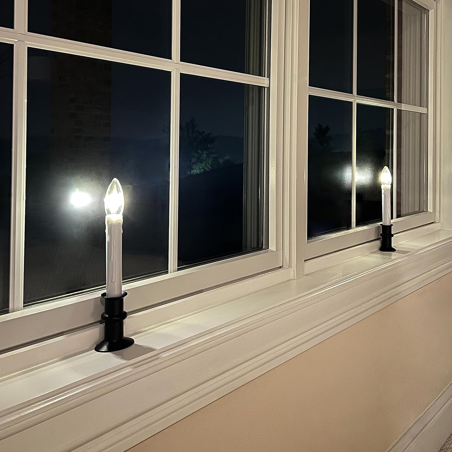612 Vermont Ultrahelle LED-Fensterkerzen mit Timer, batteriebetrieben, Slim-Line Metallsockel, VT-2813-OW-4R (mattes Onyx, 4 Stück)