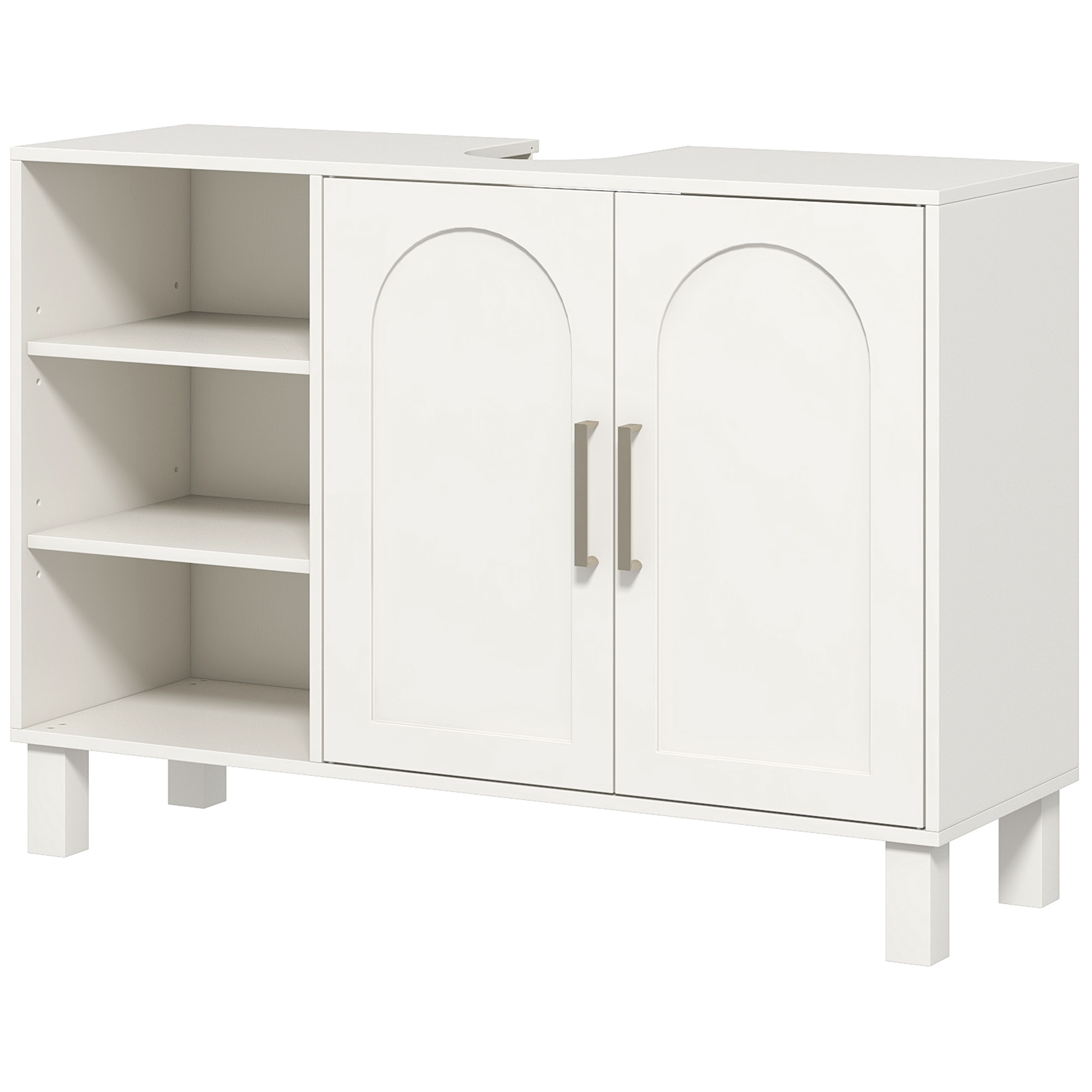 HOMCOM Unterschrank Badezimmerschrank mit zweistufigem Schrank verstellbare Regale 90B x 30T x 63H cm Creme