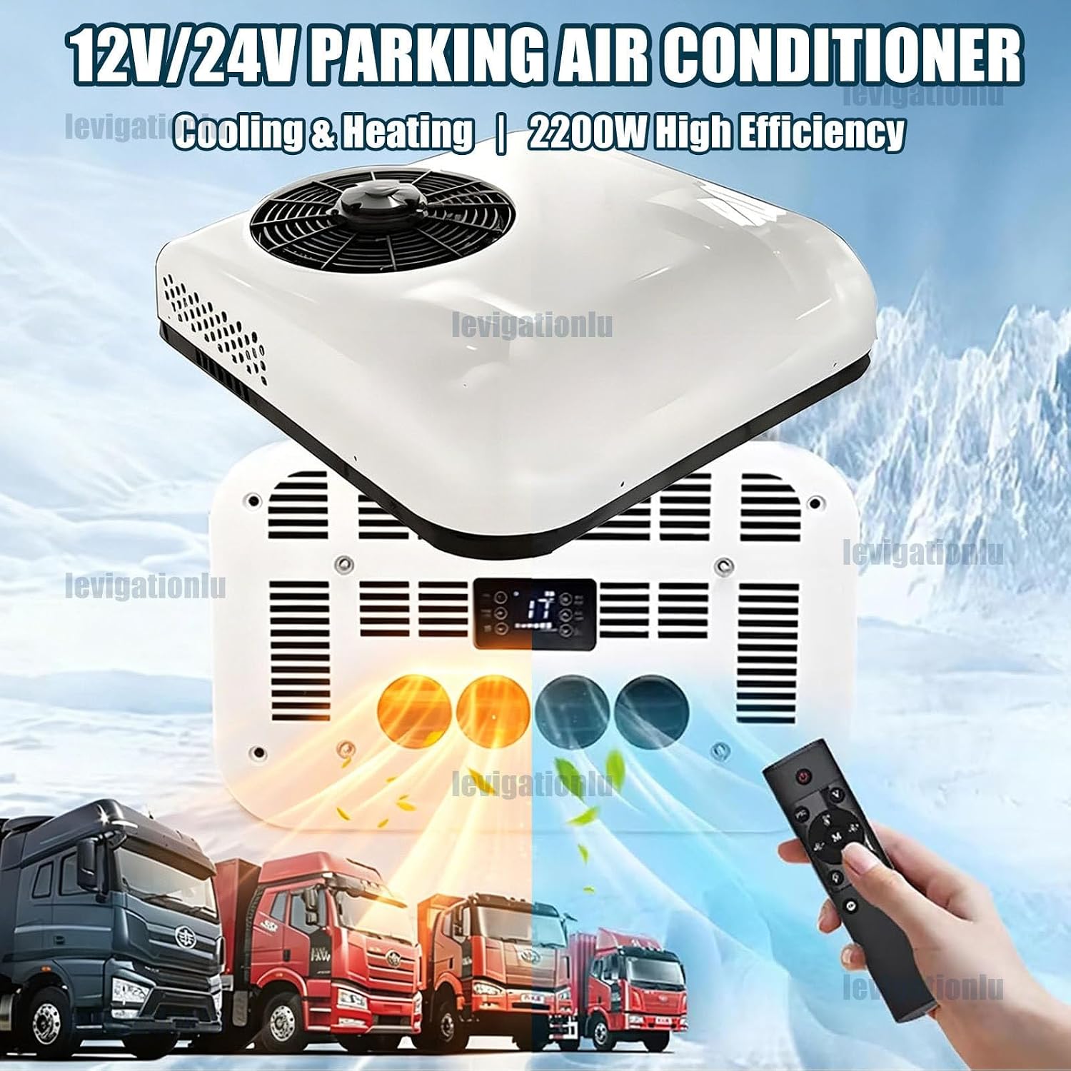 Wohnmobil Dachklimaanlage 12V/24V mit Fernbedienung, 2200W Klimaanlage für Camper Van, Kühlen & Heizen, Ultra Leise 20dB, Energiesparend, 360° Luftverteilung, unverzichtbar für Vanlife 12v