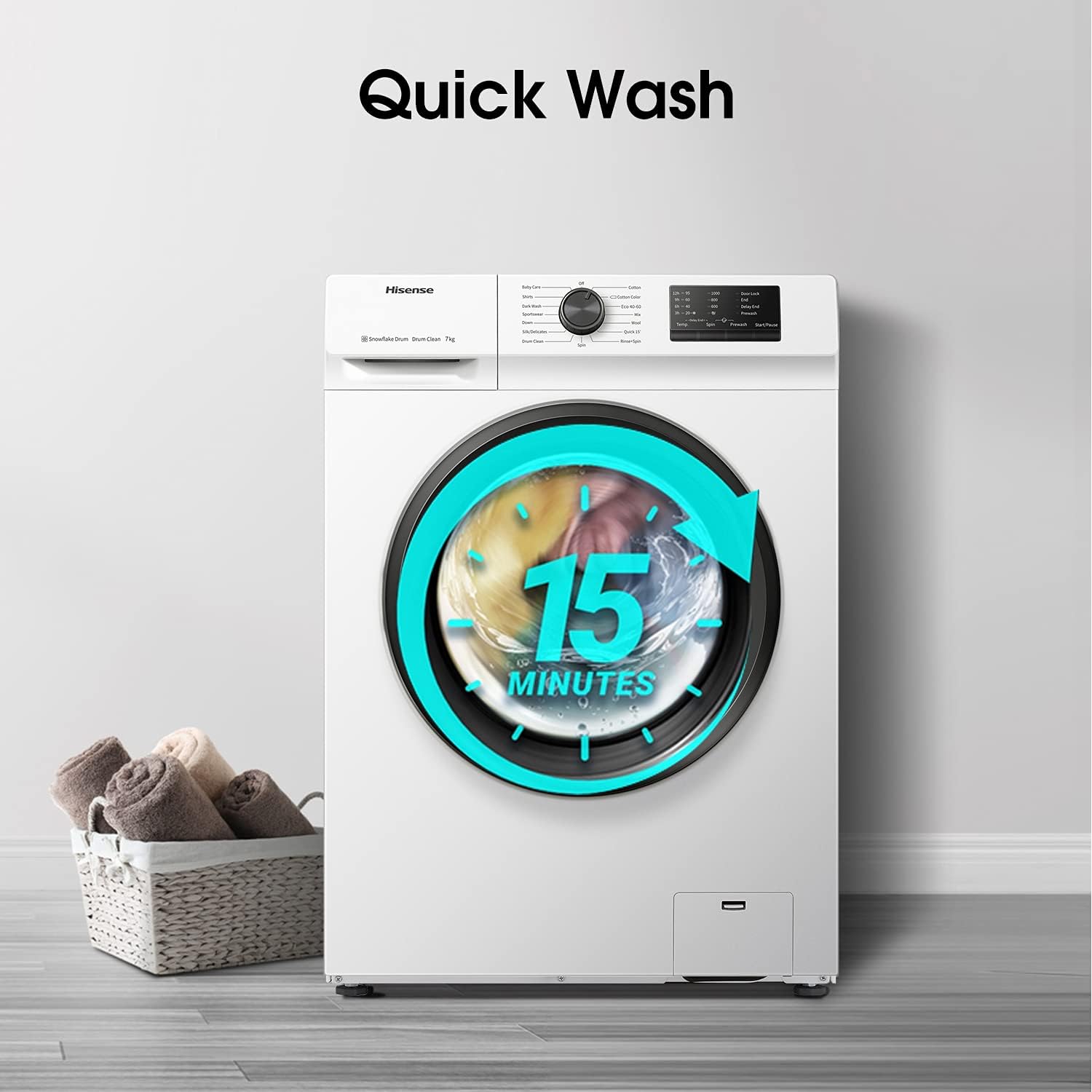 Hisense WFVB7012EM Front Load Washing Machine 7 kg 1200 rpm 15 Programs Steam LED Display Rapid Program Delay Start Child Lock