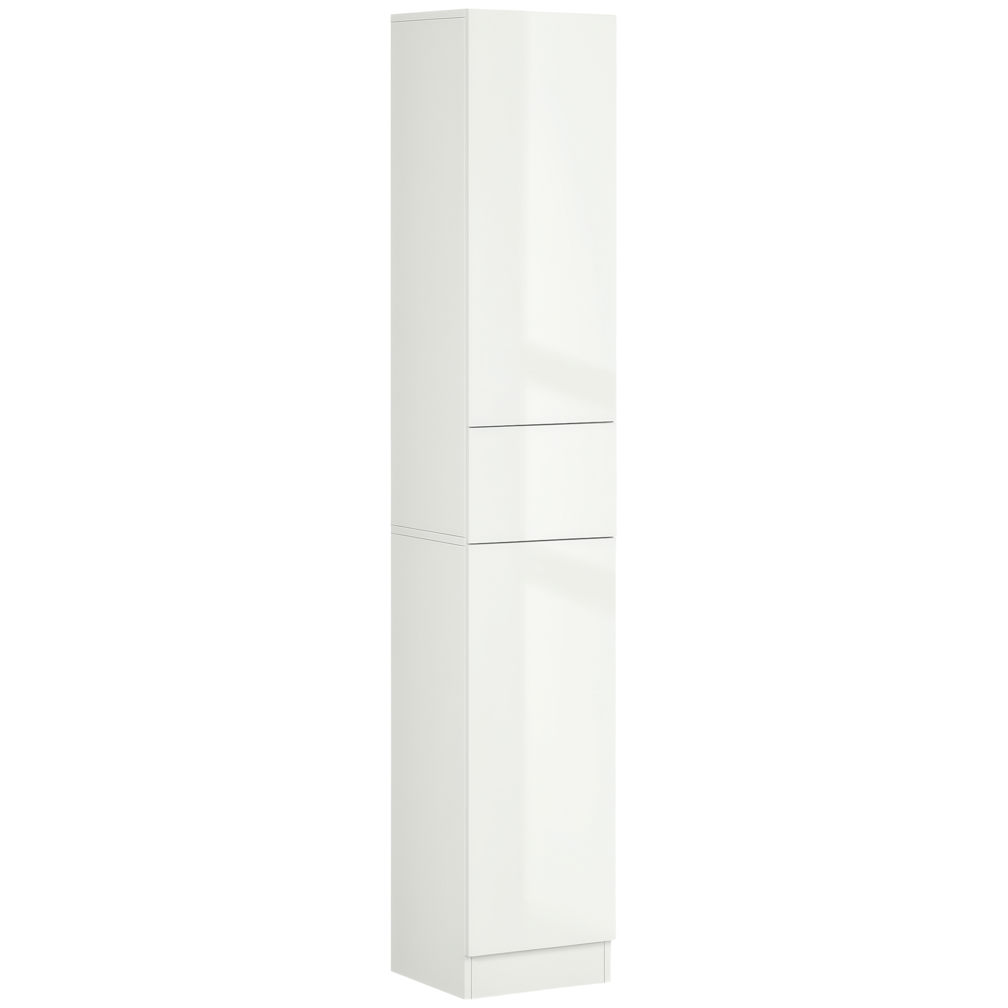 kleankin Badezimmerschrank, 5 Fächer, 1 Schublade, versetzbare Einlegeböden, Hochglanz, weiß, 30 x 28 x 170cm