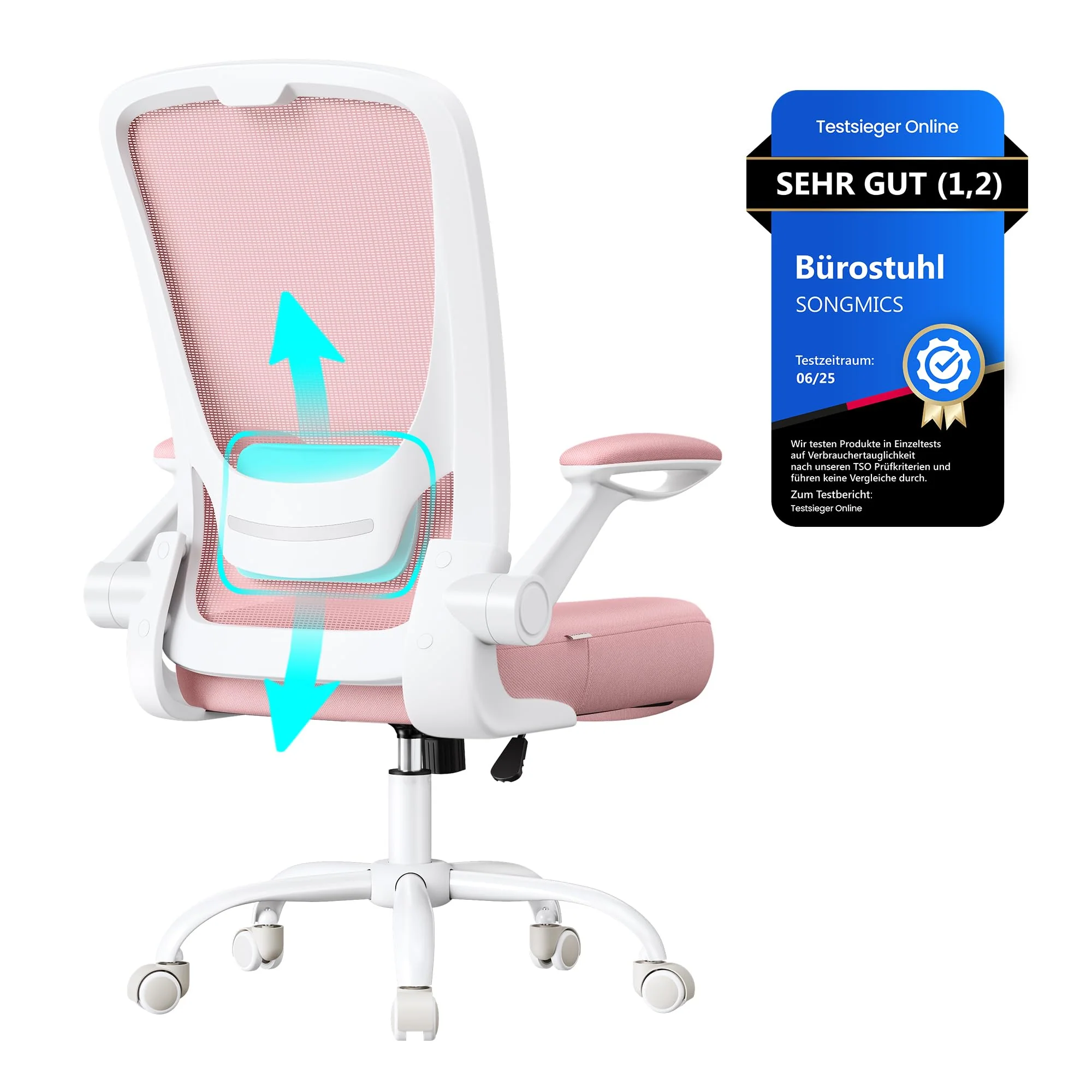 SONGMICS Ergonomischer Bürostuhl mit klappbaren Armlehnen und höhenverstellbarem Sitz