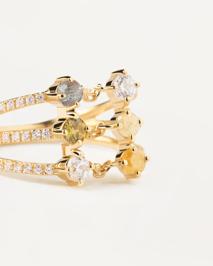 Anello Pdpaola tre fili con pietre colorate dorato giallo AN01-655