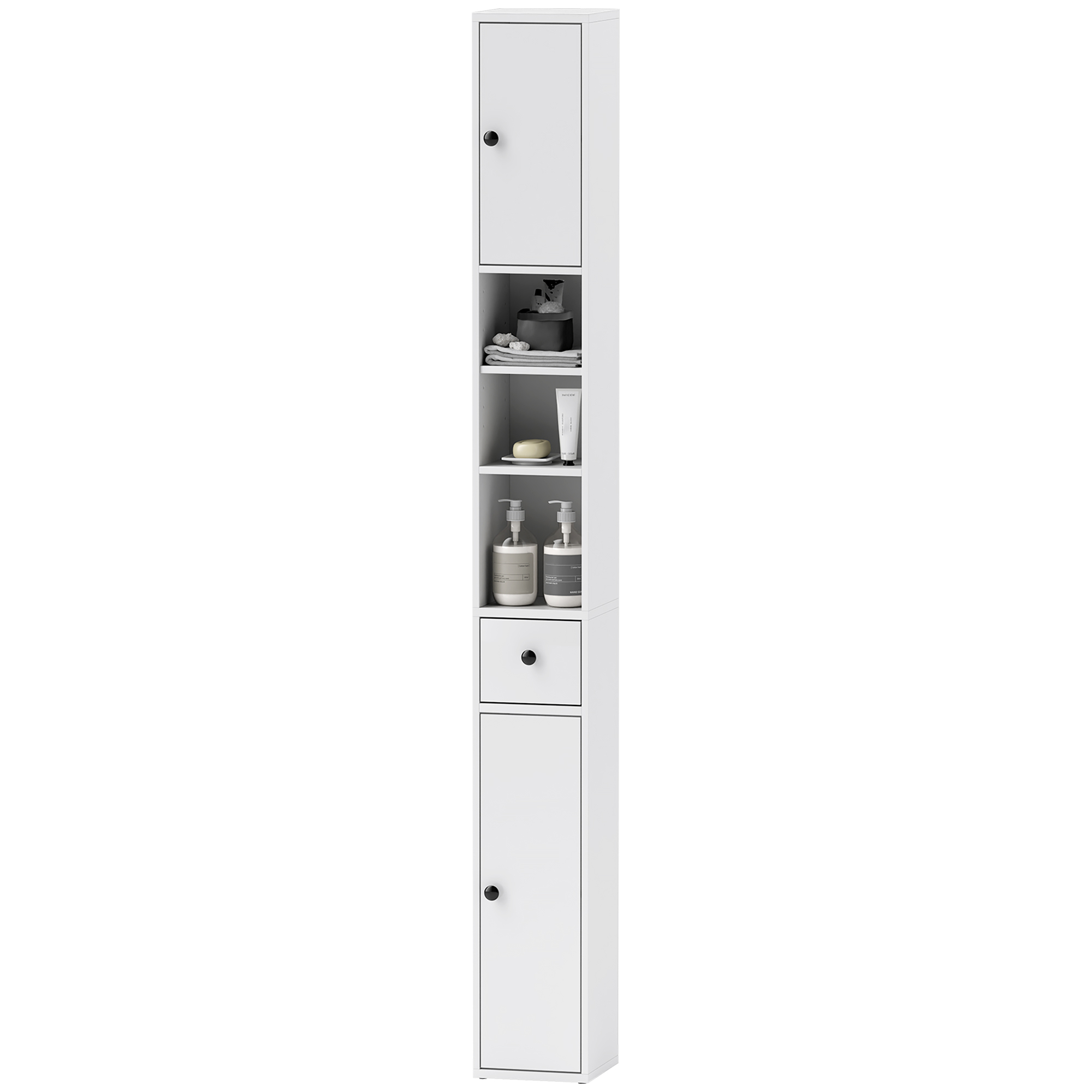 HOMCOM Badezimmerschrank, hoch und schlank, offene und geschlossene Bereiche, Weiß