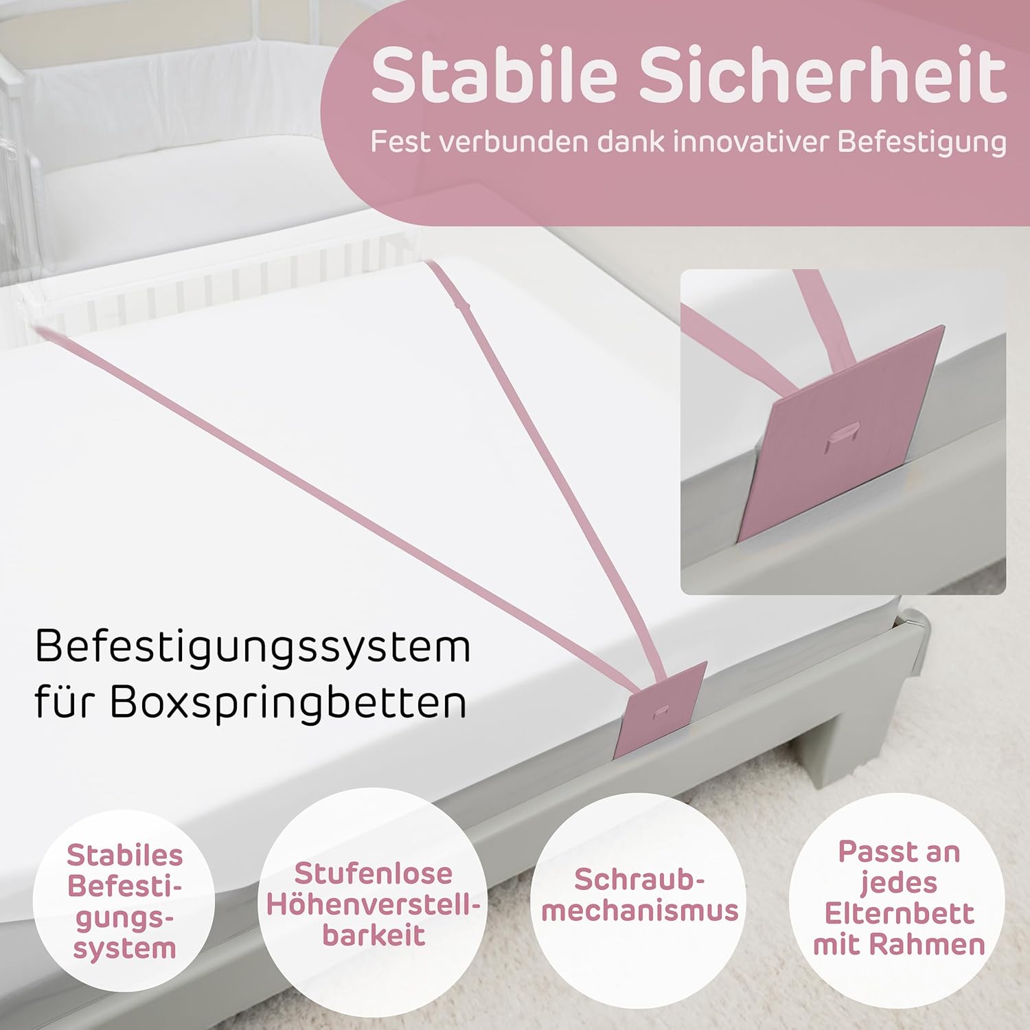 babybay Original Beistellbett aus massivem Buchenholz / kompakt & verwandelbar / Kinderbett Höhe stufenlos verstellbar & umweltfreundlich / mitwachsendes Babybett (weiß lackiert) / inkl. Matratze