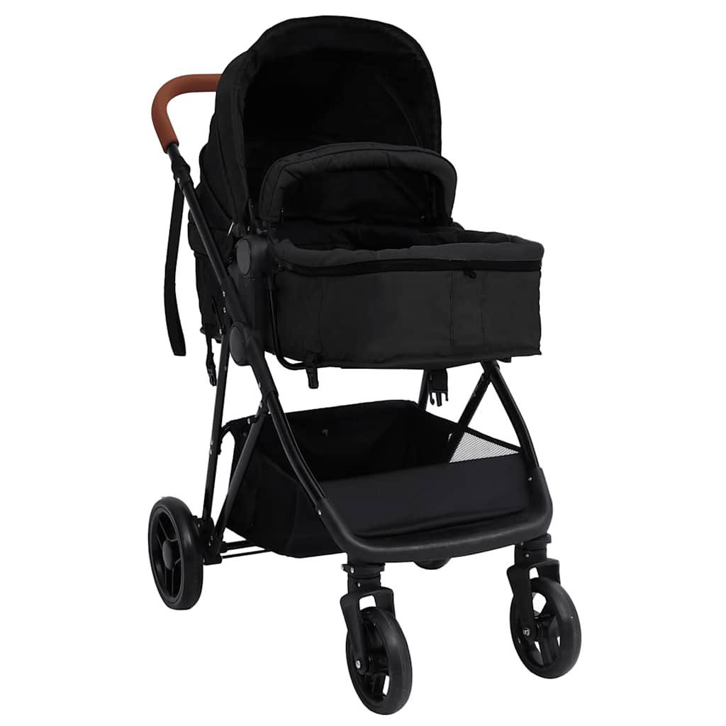 Kinder-Buggy 3-in-1 Kinderwagen Anthrazit und Schwarz Stahl