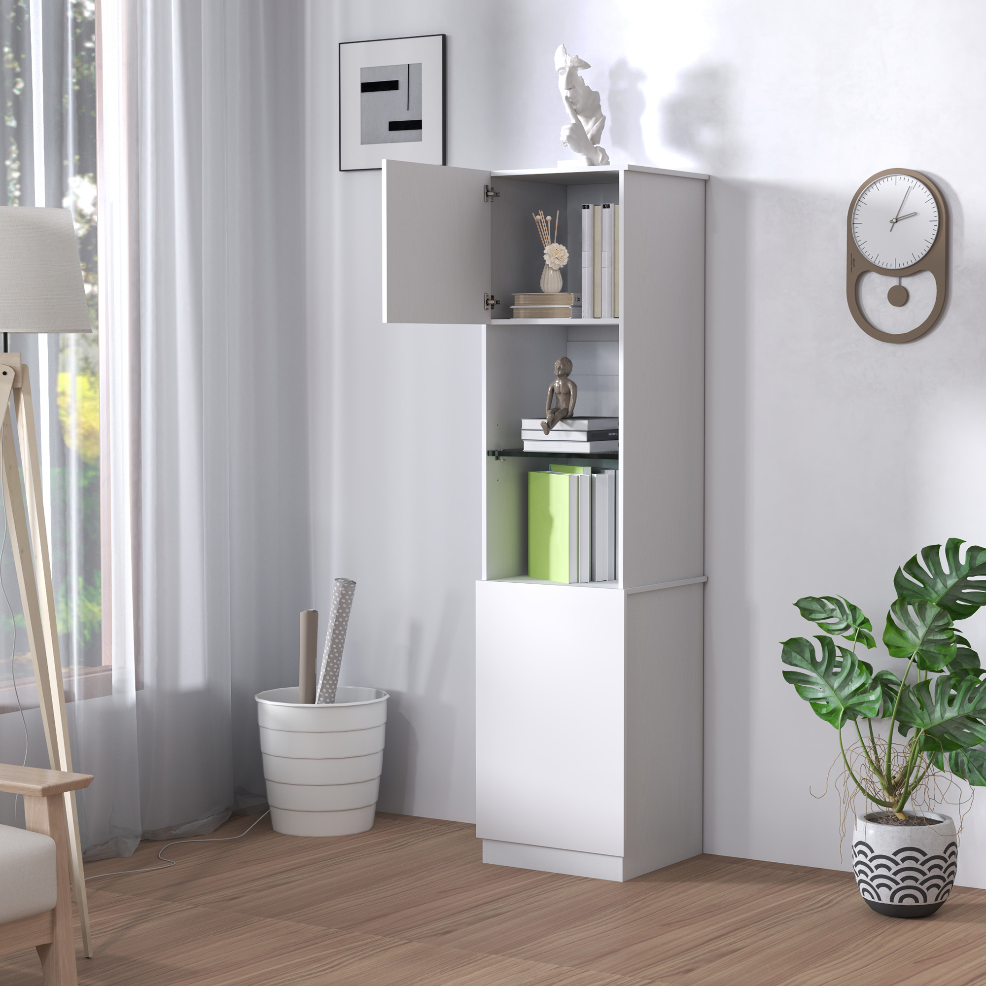 HOMCOM Bücherregal Aufbewahrungsregal mit 2 Türen verstellbare Regale 40 x 38 x 160 cm weiß