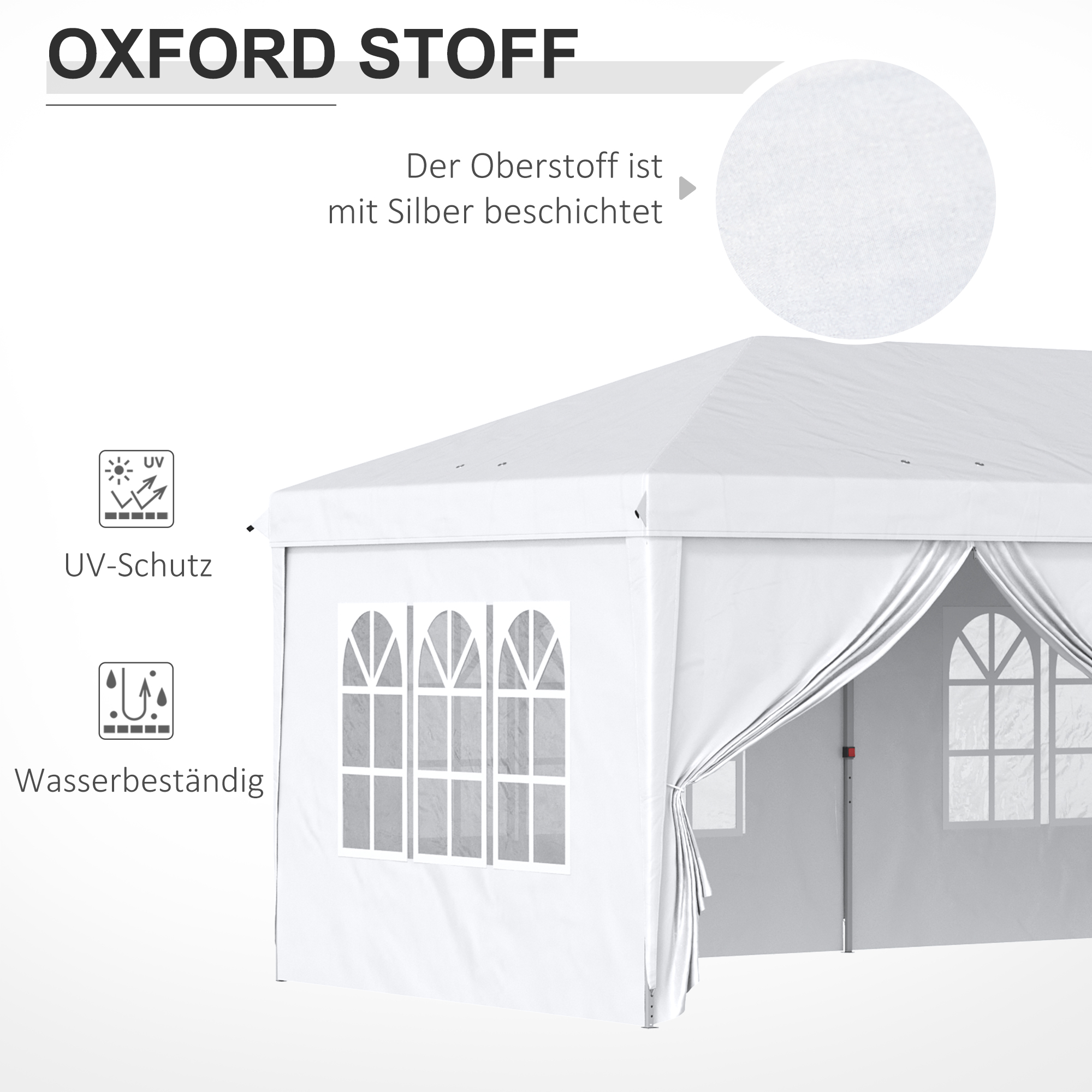 Outsunny Vouwtent van 6 x 3 m, verwijderbare zijwanden, grote ramen, deuren met ritssluiting, stalen frame, wit