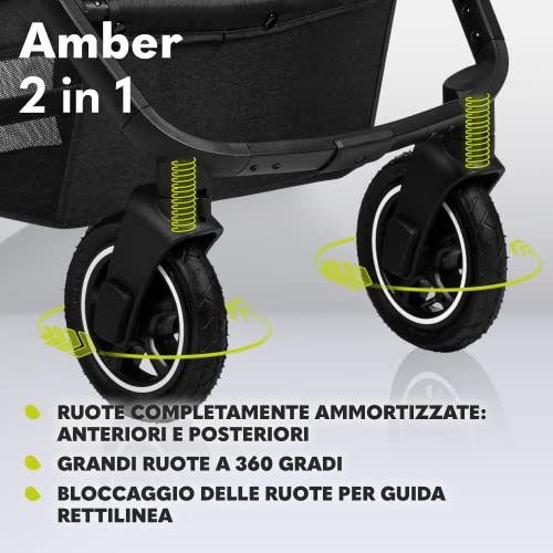 LIONELO Amber Passeggino 2in1 Duo Passeggino da 0 a 48mesi con Seduta secchiello   Navicella per neonato e bambini a 22kg Regolabile, pieghevole e leggero Ruote grandi Cappotina XXL : Prima infanzia