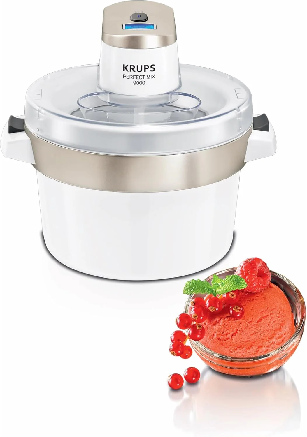 Krups GVS241 IJsmachine Venice Perfect Mix | 1L zelfgemaakt ijs, sorbet, frozen yoghurt | Zonder compressor | Inclusief receptenboekje en siliconen lepel | Digitaal display en geluidssignaal, wit