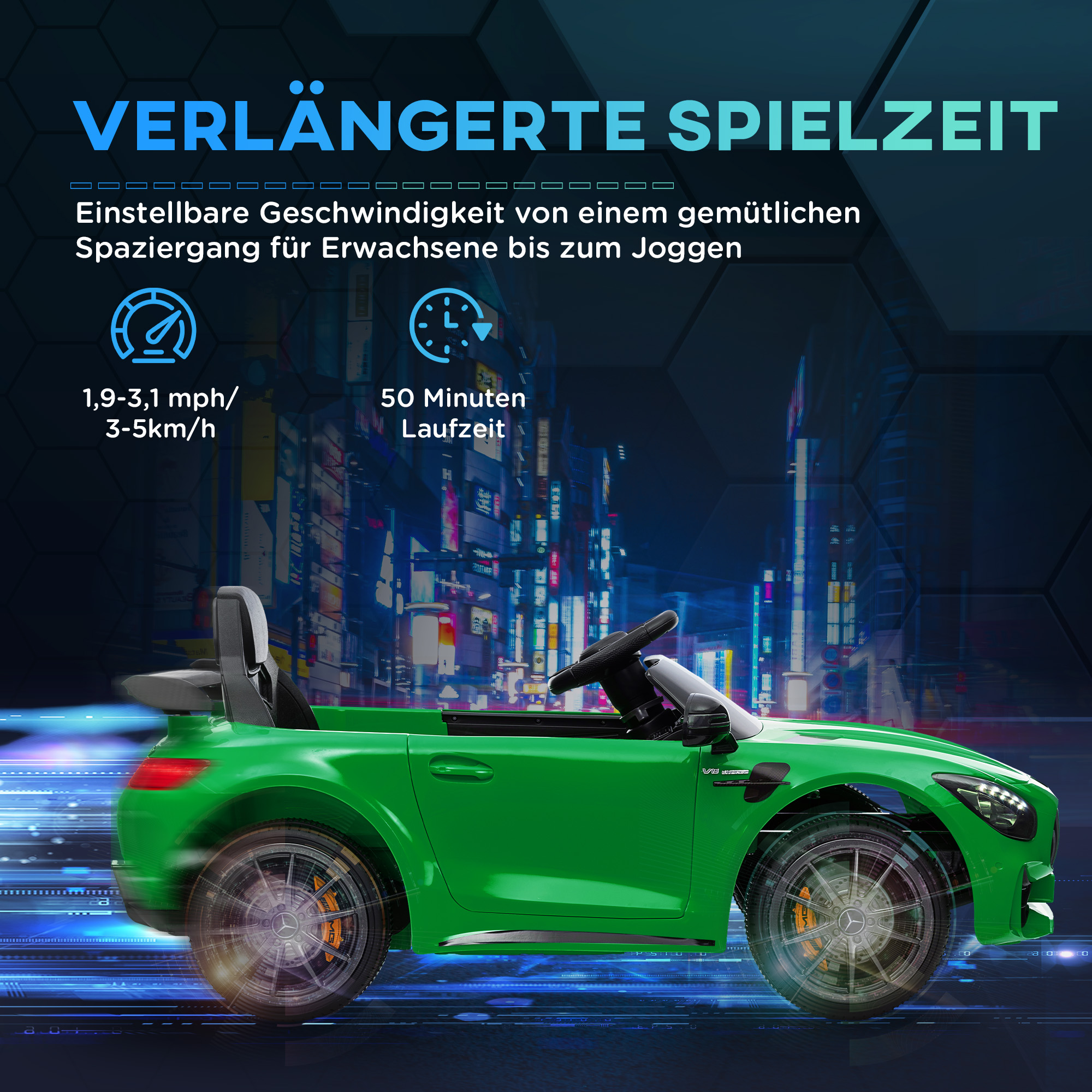 AIYAPLAY Elektrisch Kinderauto, Mercedes, 3-5 km/u, Afstandsbediening, Licht & Muziek, Groen