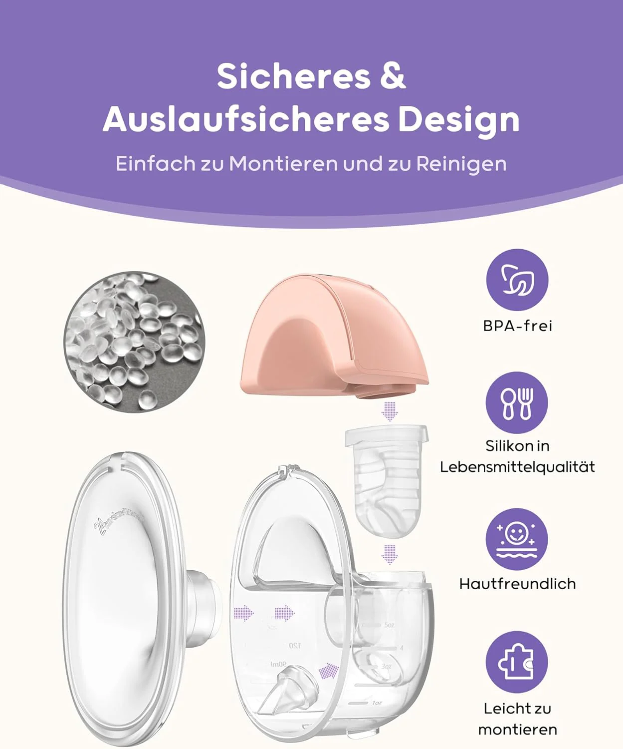 Nuliie Elektrische Borstkolf Draagbare S32, Handsfree Elektrische Borstkolf 4 Modi 9 Niveaus met 18/21/24 mm comfortabele flens, discreet, met reserveonderdelen inbegrepen (2 stuks, wit)