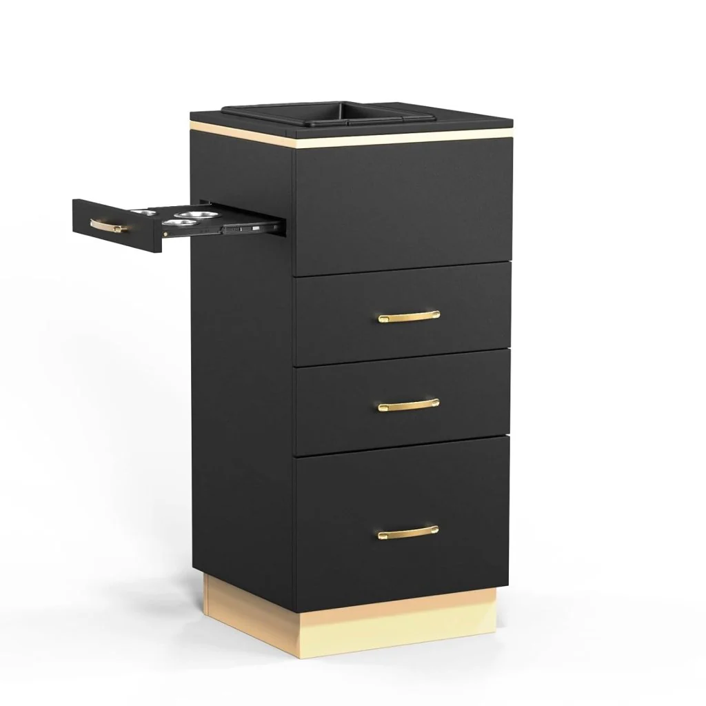 OmySalon Salon Storage Station, Barber Stations Beauty Salon Spa Equipment with 3 Drawers, a Storage Basin, 3 Hair Dryer Holders for Hair Styling, White Gold