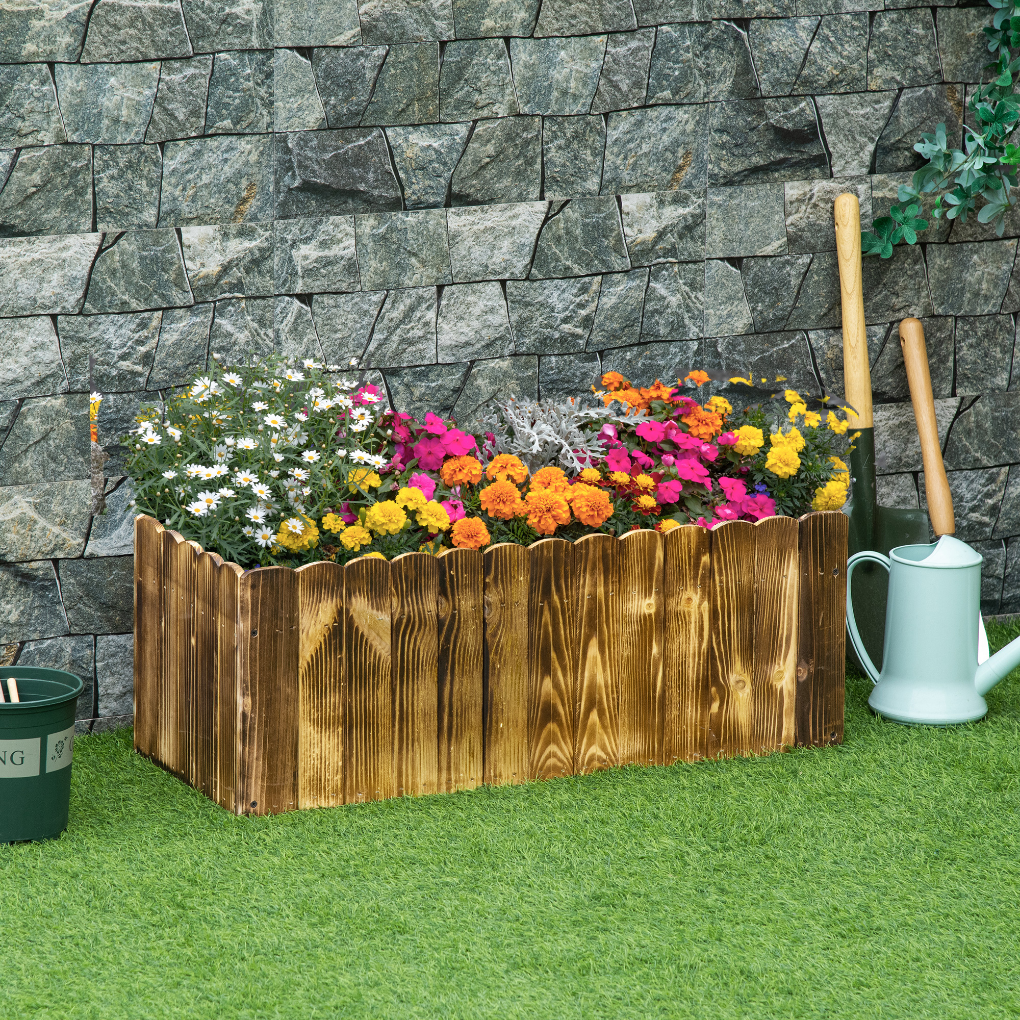 Outsunny Hochbeet Pflanzkasten Kräuterbeet Pflanzbeet Gemüse Blumenbeet Blumenkasten Tannenholz 80 x 33 x 30 cm