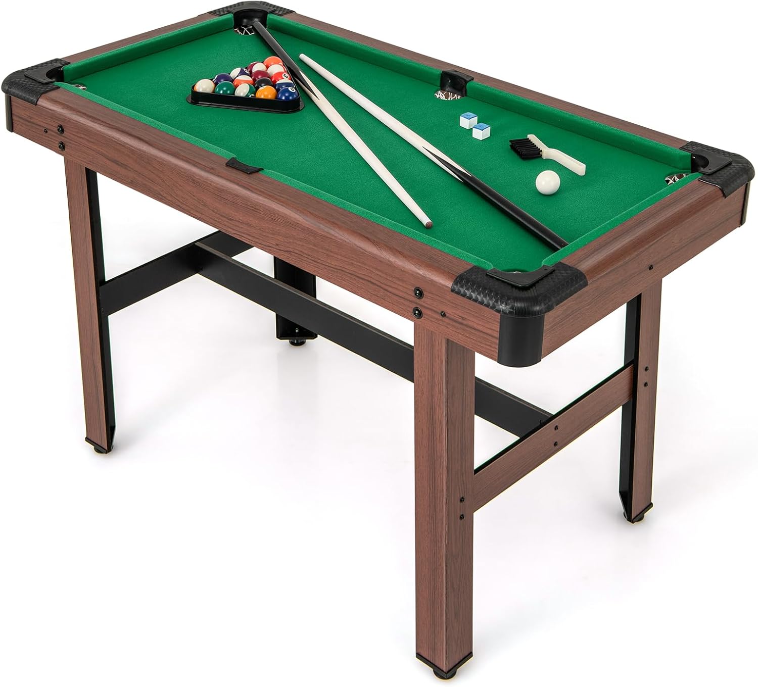 COSTWAY Tavolo da Biliardo, Tavolo da Gioco Biliardo in Legno con Set di Palline 2 Steccette 2 Gessi Triangolo Spazzola, Mini Tavolo da Biliardo per Sala Giochi bar Palestra, 122x61x76 cm