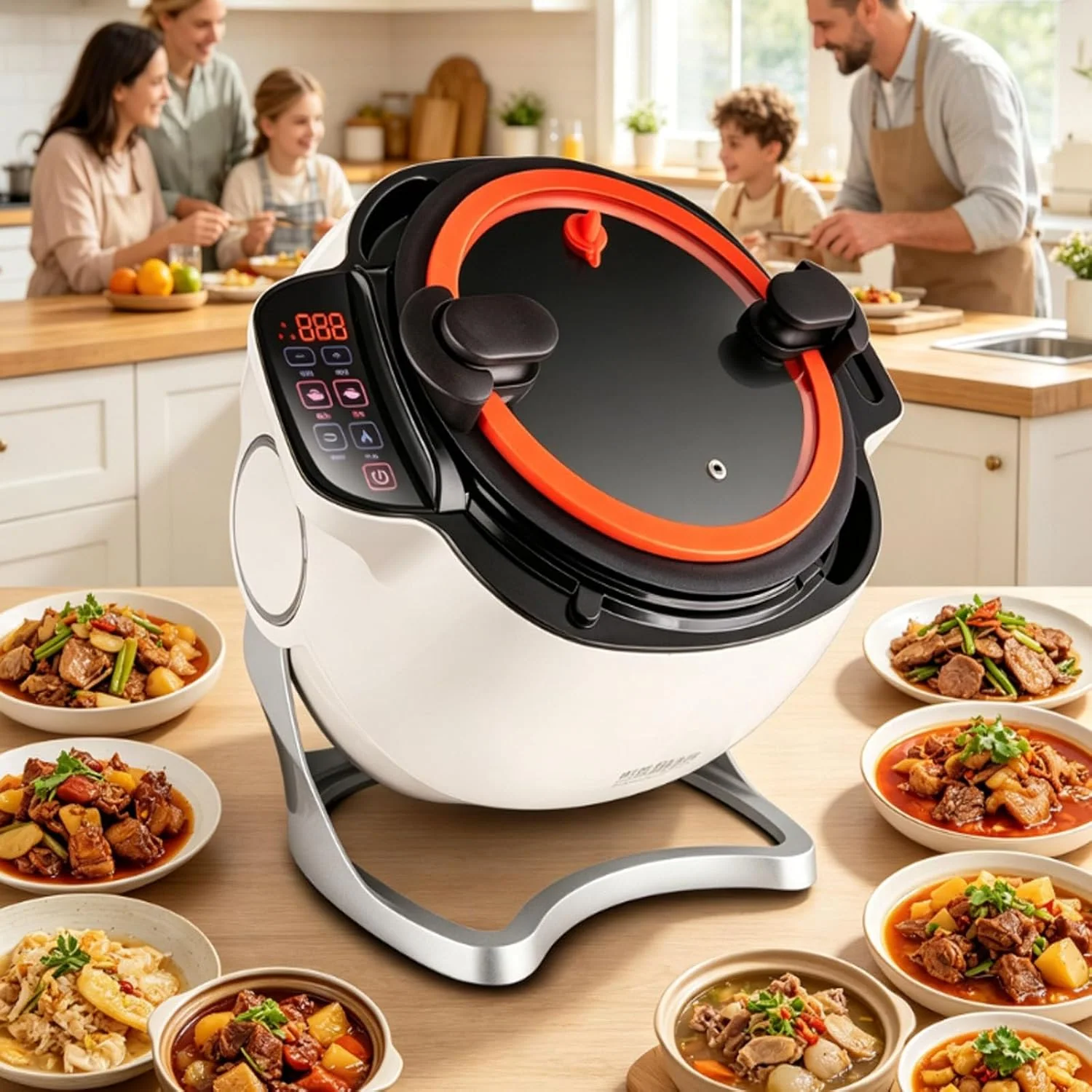ErShangMao Universalzerkleinerer, 2000 W, 6 l, Grau, Gewerbliche Küchenmaschine, Automatischer Kocher, Elektrischer Wok-Topf