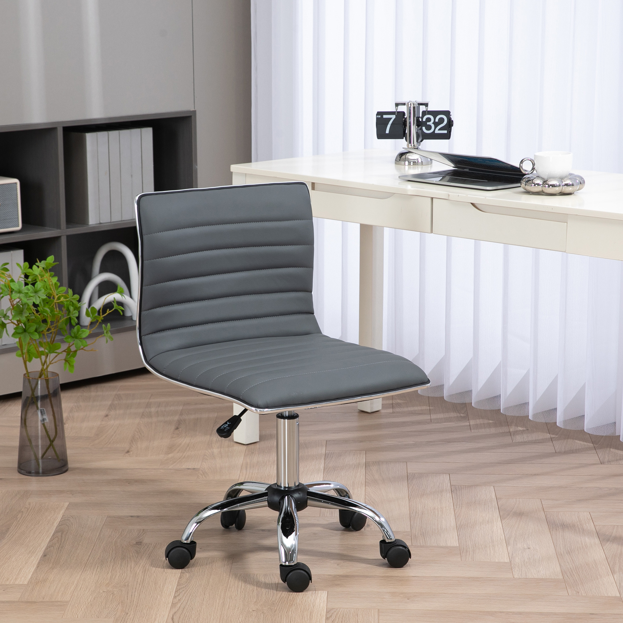 HOMCOM Drehstuhl, höhenverstellbar 43-55 cm, bis 120 kg, Lederoptik, Dunkelgrau