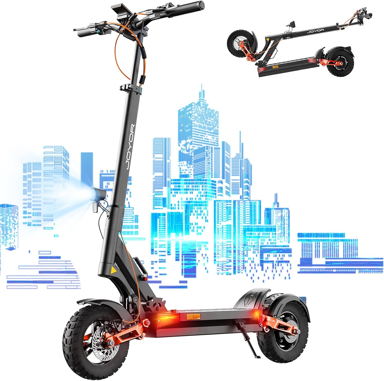 JOYOR Monopattino Elettrico, 60-90KM 48/60V 18Ah, Carico 150kg, Doppio Ammortizzatore e Freni a Disco Anteriori e Posteriori, Monopattino Elettrico per Adulti Pieghevole
