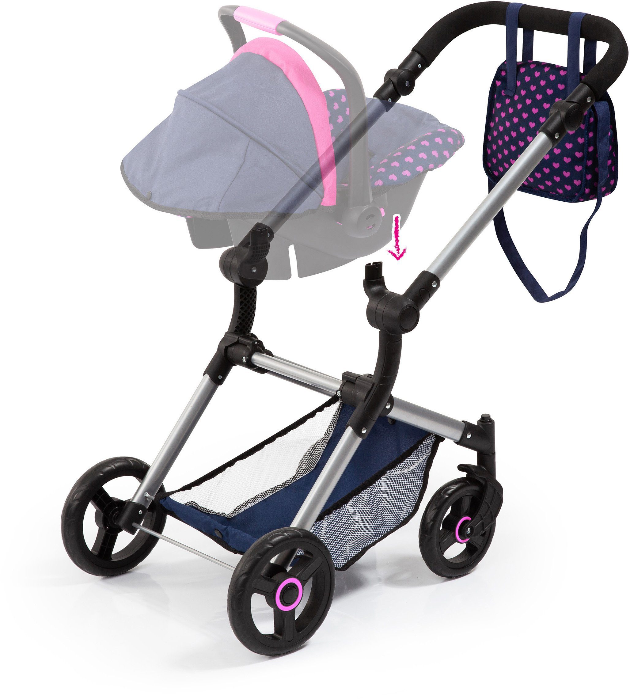 Kombi-Puppenwagen Vario, Blau/Pink