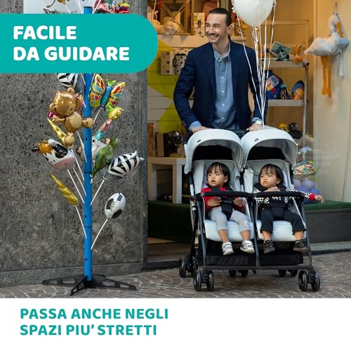 Chicco OHlalà Twin Passeggino Gemellare Doppio da 0 Mesi a 15 kg, Passeggino Leggero Reclinabile e Pieghevole, Chiusura Compatta, Poggiagambe Regolabili, Parapioggia e Capottina Estendibile, Nero : Prima infanzia