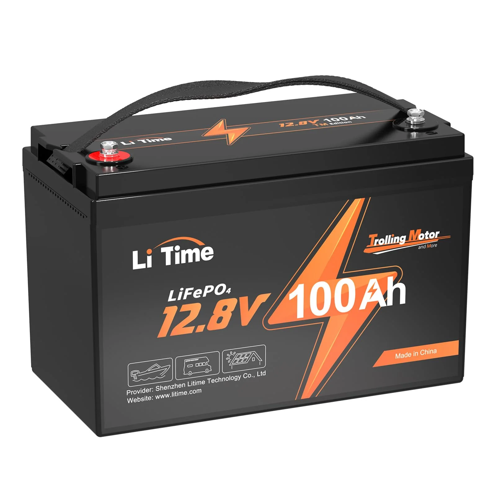 LiTime 12V 100Ah LiFePO4 Lithiumbatterij met Ingebouwde BMS van 100A