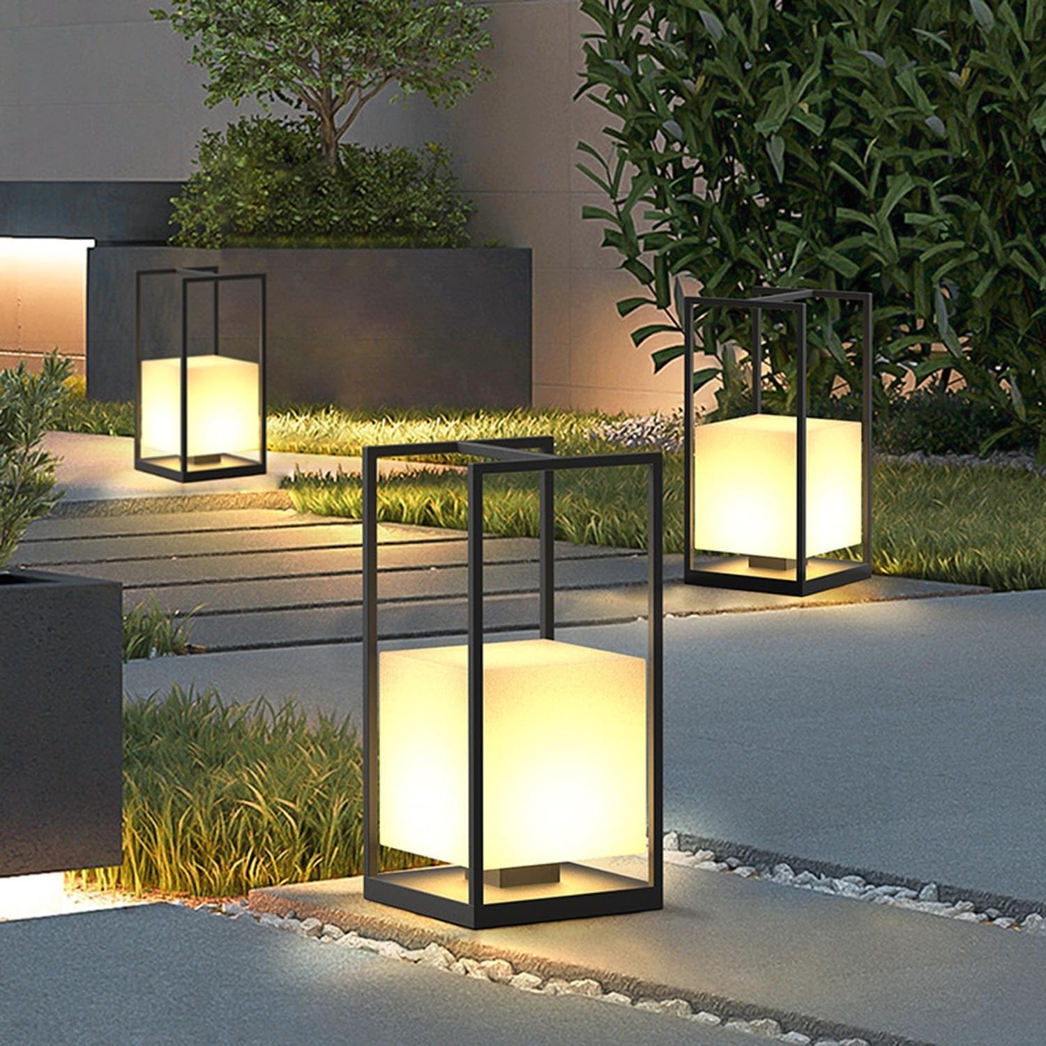 IP65 wasserdichte und verdrahtete Außenlaterne, 3000 K, warmweiß, Gartenlichter, modernes tragbares Standlicht für Hof, Veranda und Wegbeleuchtung (25 cm)