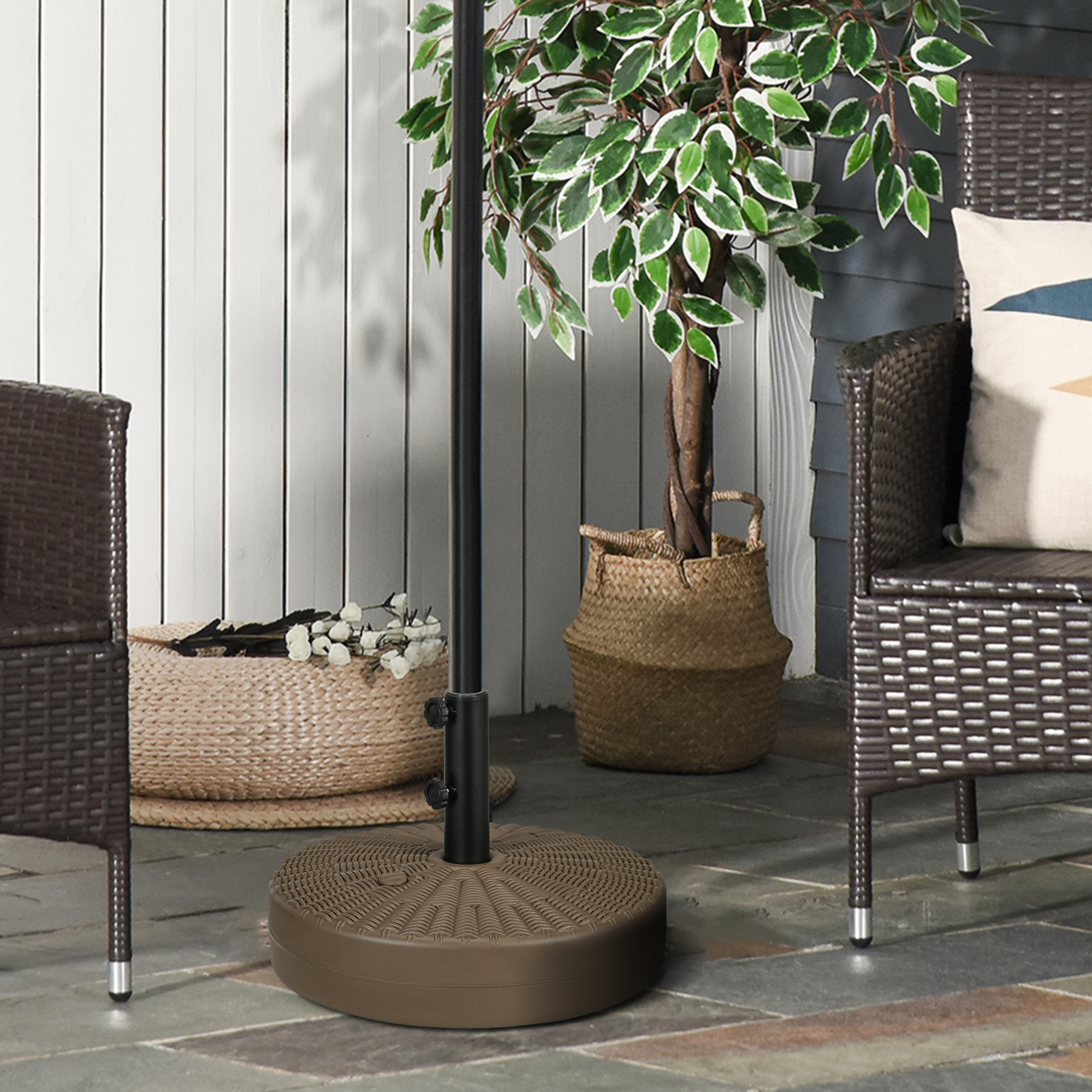 Outsunny Sonnenschirmständer mit 2 integrierten Griffen, aus HDPE und Stahl, Ø51x36 cm, Braun und Schwarz