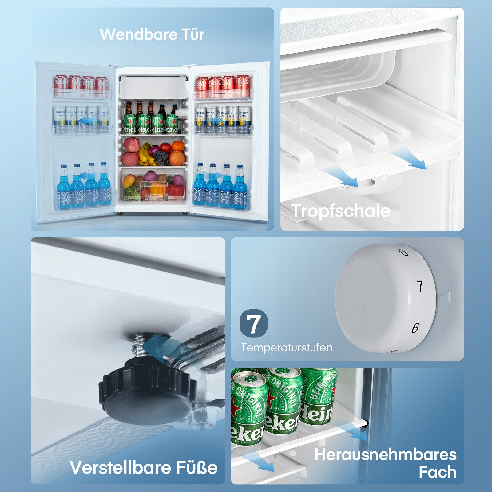 Kühlschrank 90L, Kühl- und Gefrierfunktion, Gemüseschublade, 7 Einstellstufen BC-90