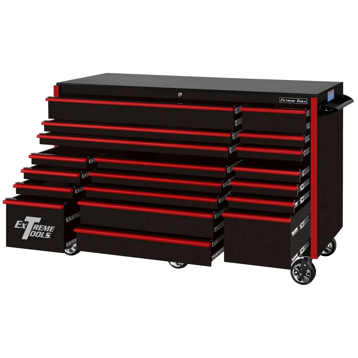 Extreme Tools RX250 Series 72-inch x 30-inch Rolling Cart �C 19 Drawers �C 250 lb Drawer Slides